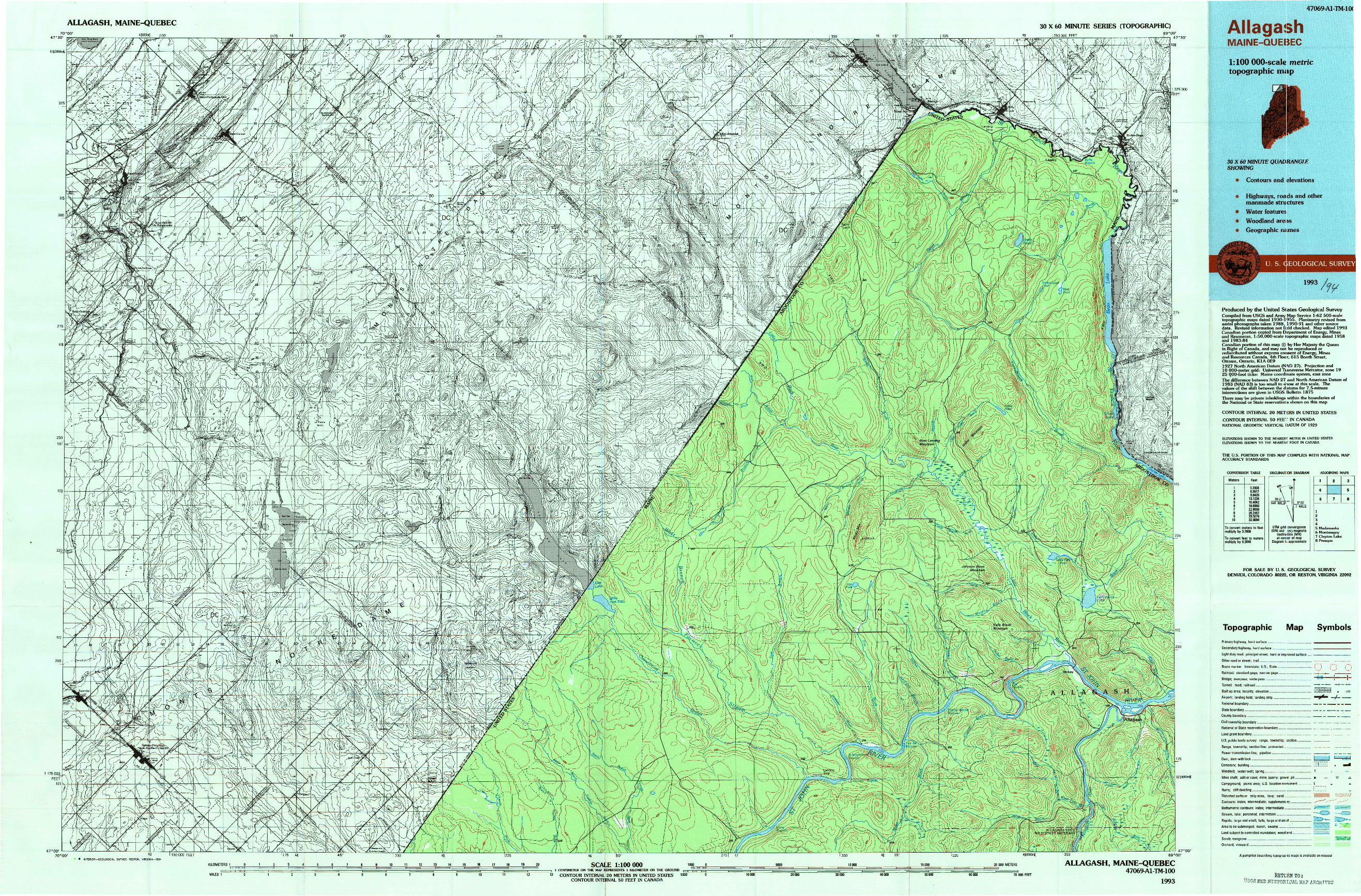 USGS 1:100000-SCALE QUADRANGLE FOR ALLAGASH, ME 1993