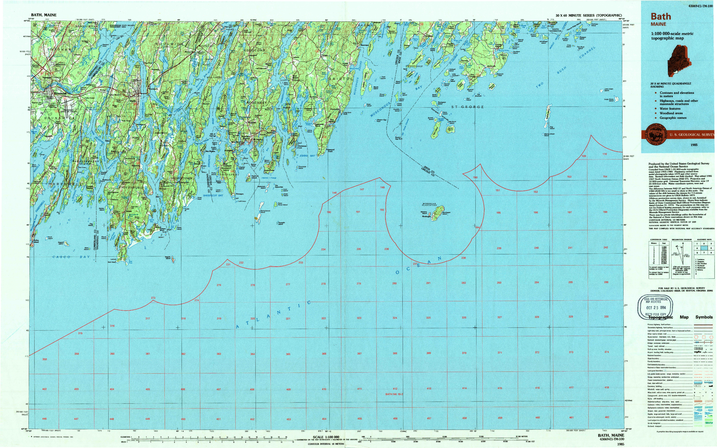 USGS 1:100000-SCALE QUADRANGLE FOR BATH, ME 1985