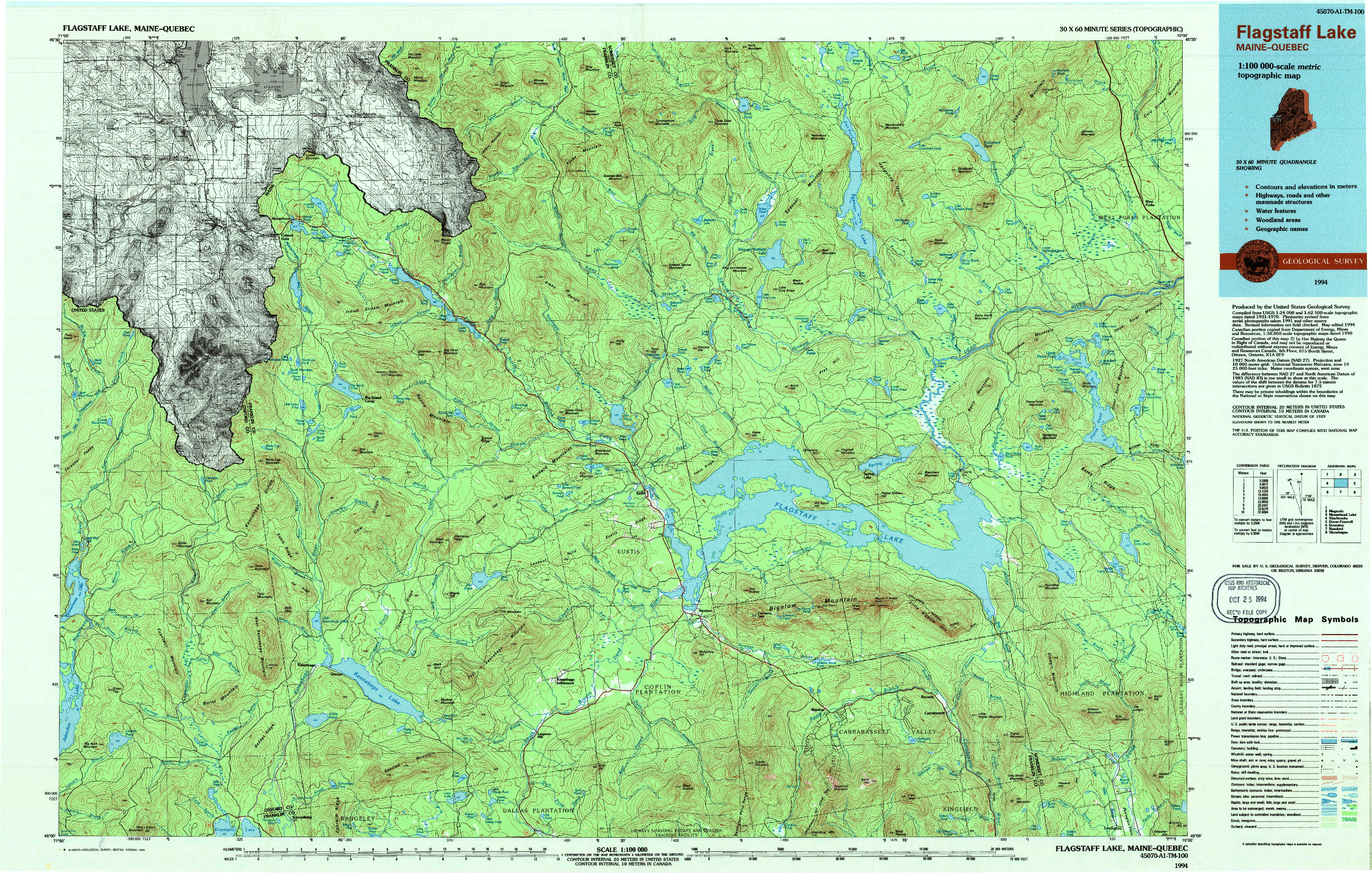 USGS 1:100000-SCALE QUADRANGLE FOR FLAGSTAFF LAKE, ME 1994
