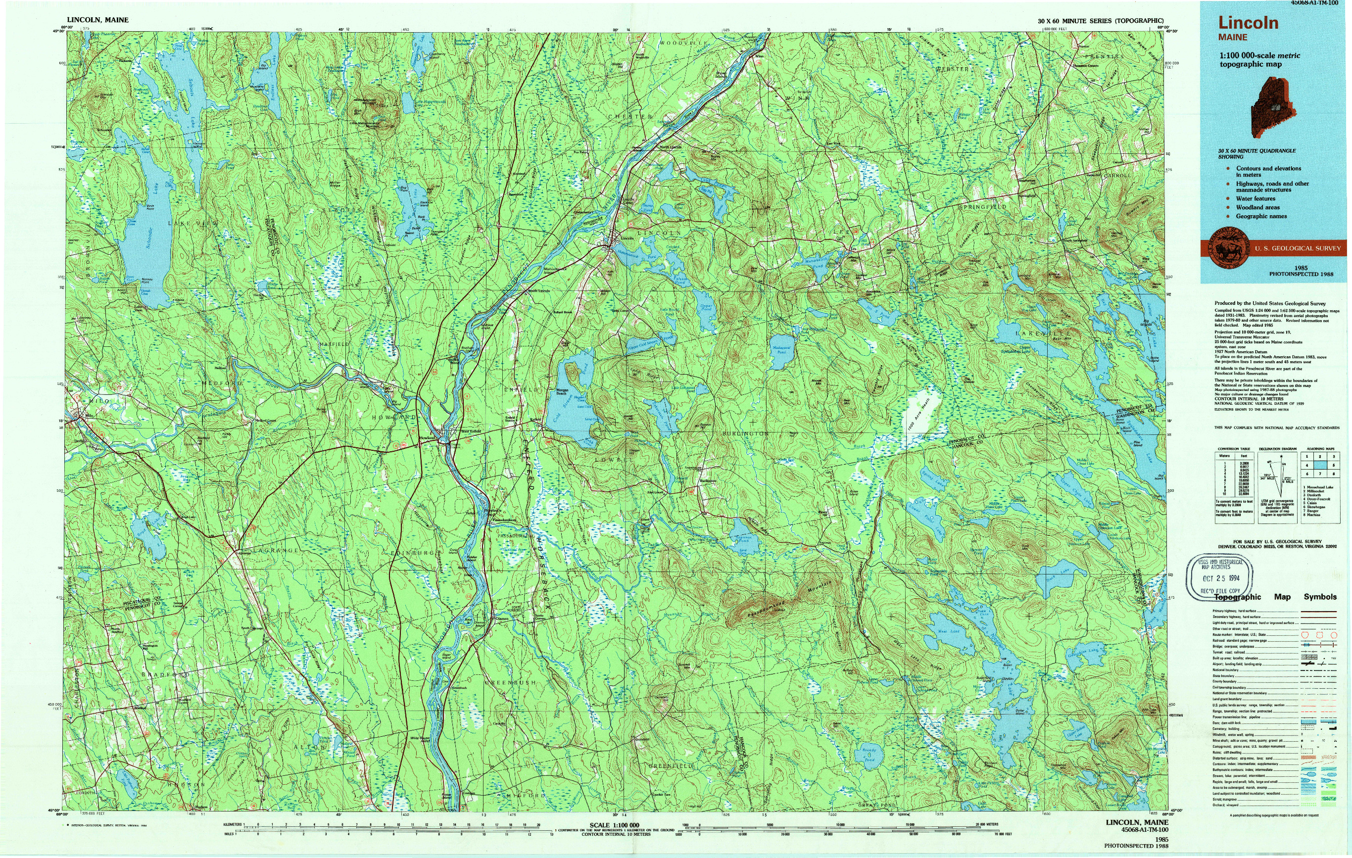 USGS 1:100000-SCALE QUADRANGLE FOR LINCOLN, ME 1985