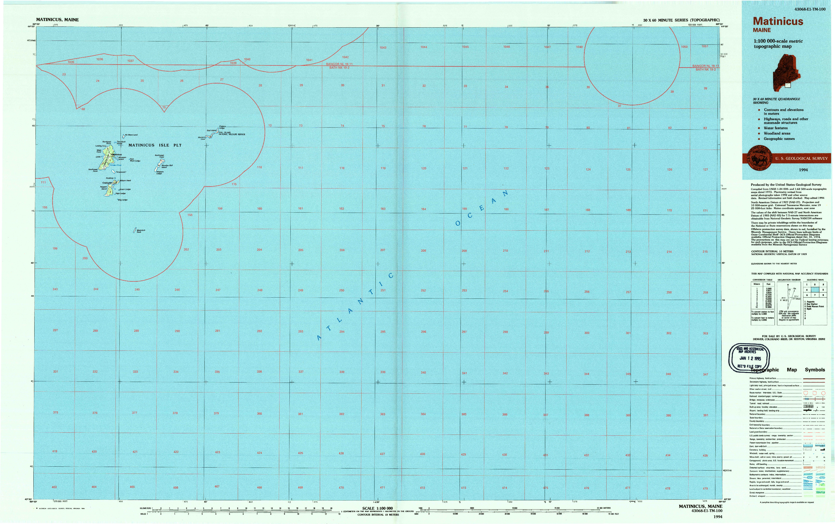 USGS 1:100000-SCALE QUADRANGLE FOR MATINICUS, ME 1994