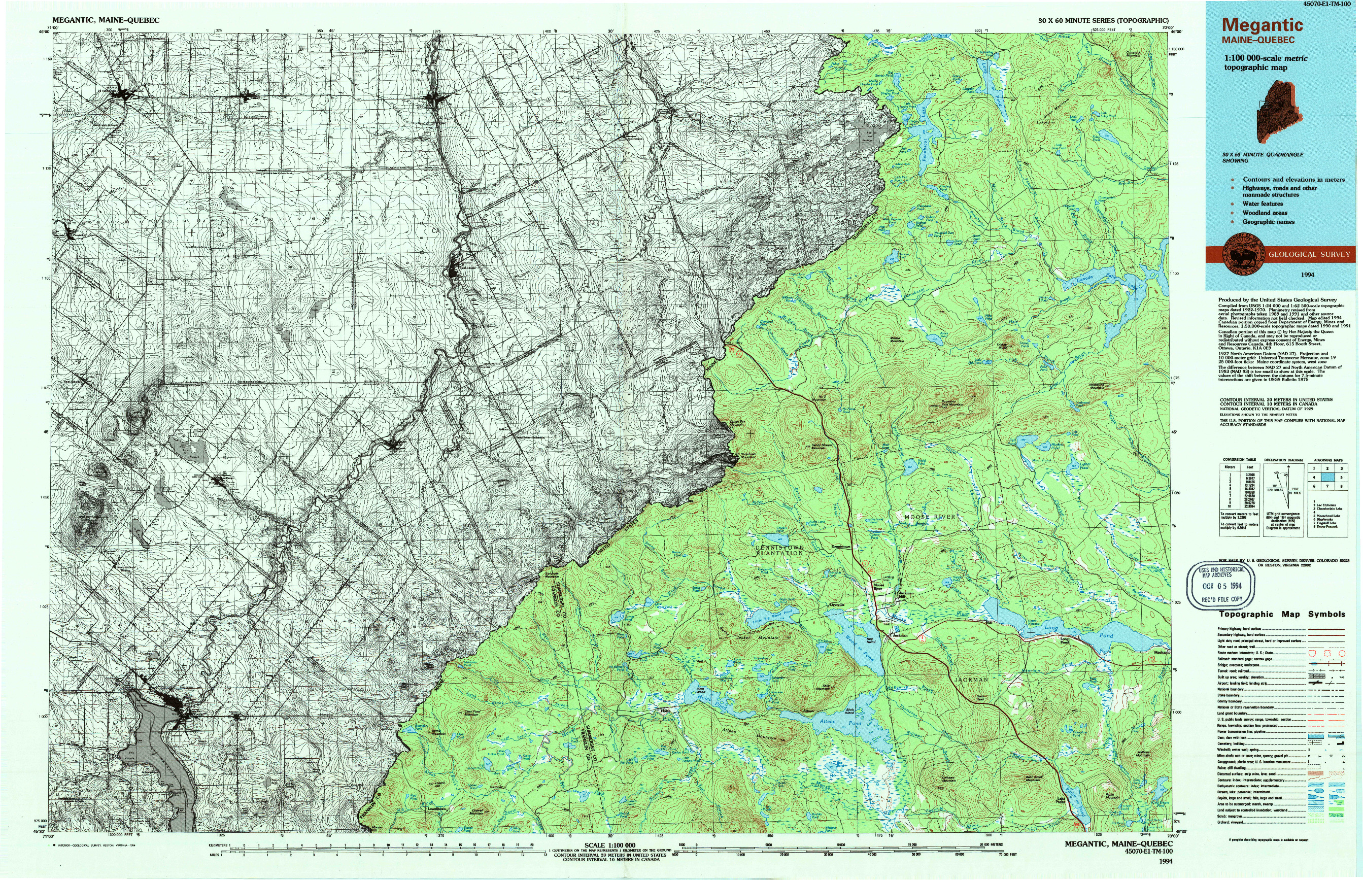 USGS 1:100000-SCALE QUADRANGLE FOR MEGANTIC, ME 1994