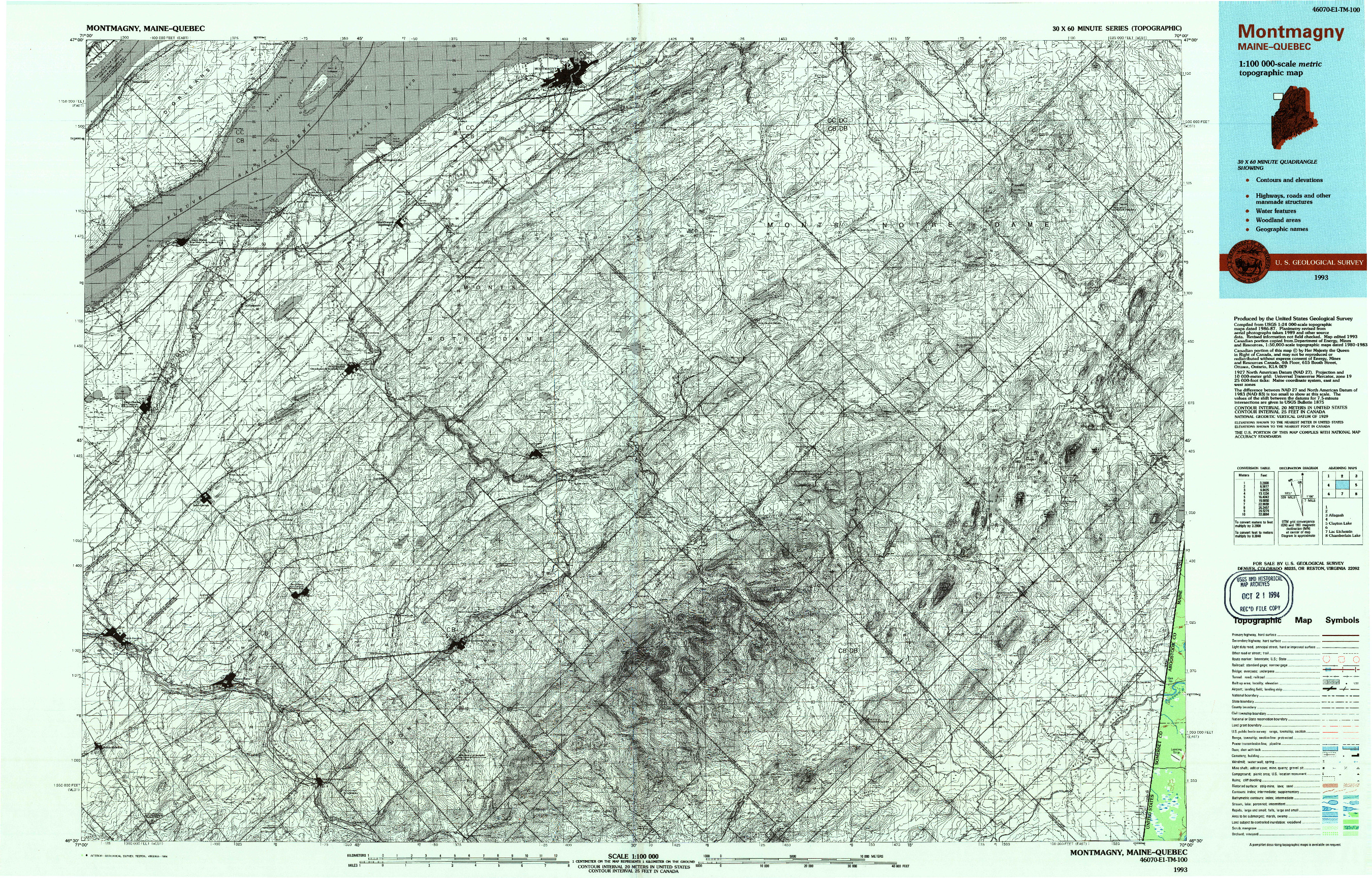 USGS 1:100000-SCALE QUADRANGLE FOR MONTMAGNY, ME 1993