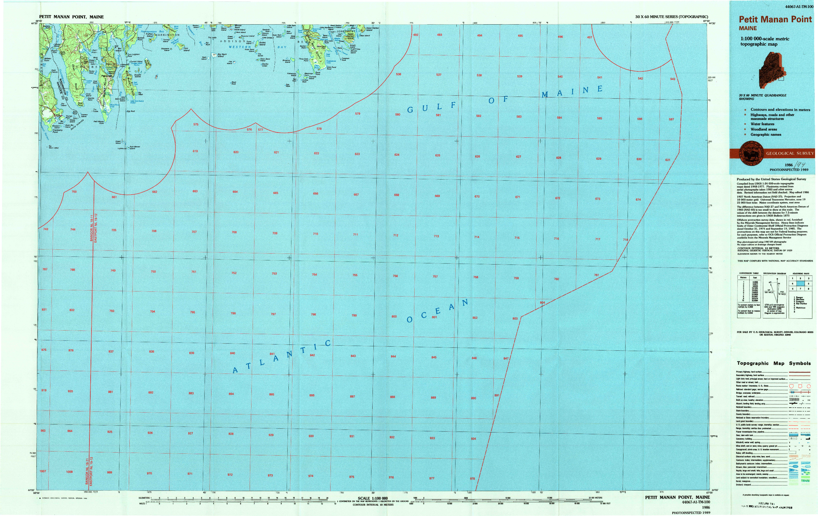 USGS 1:100000-SCALE QUADRANGLE FOR PETIT MANAN POINT, ME 1986