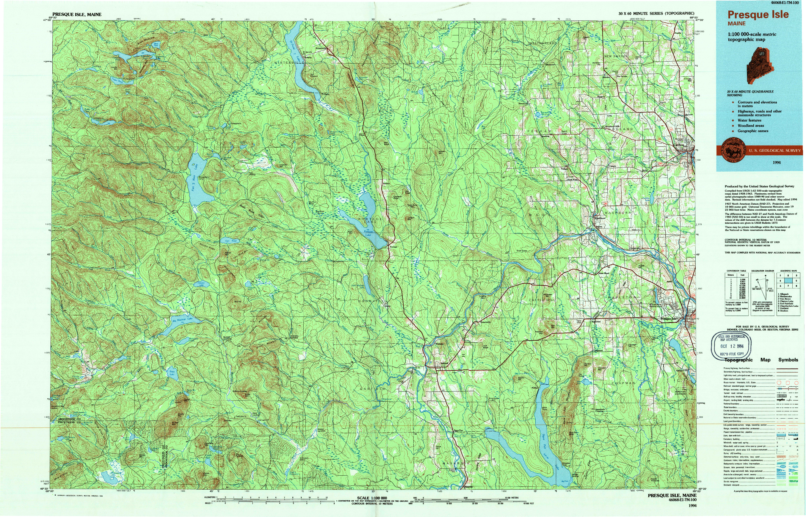 USGS 1:100000-SCALE QUADRANGLE FOR PRESQUE ISLE, ME 1994