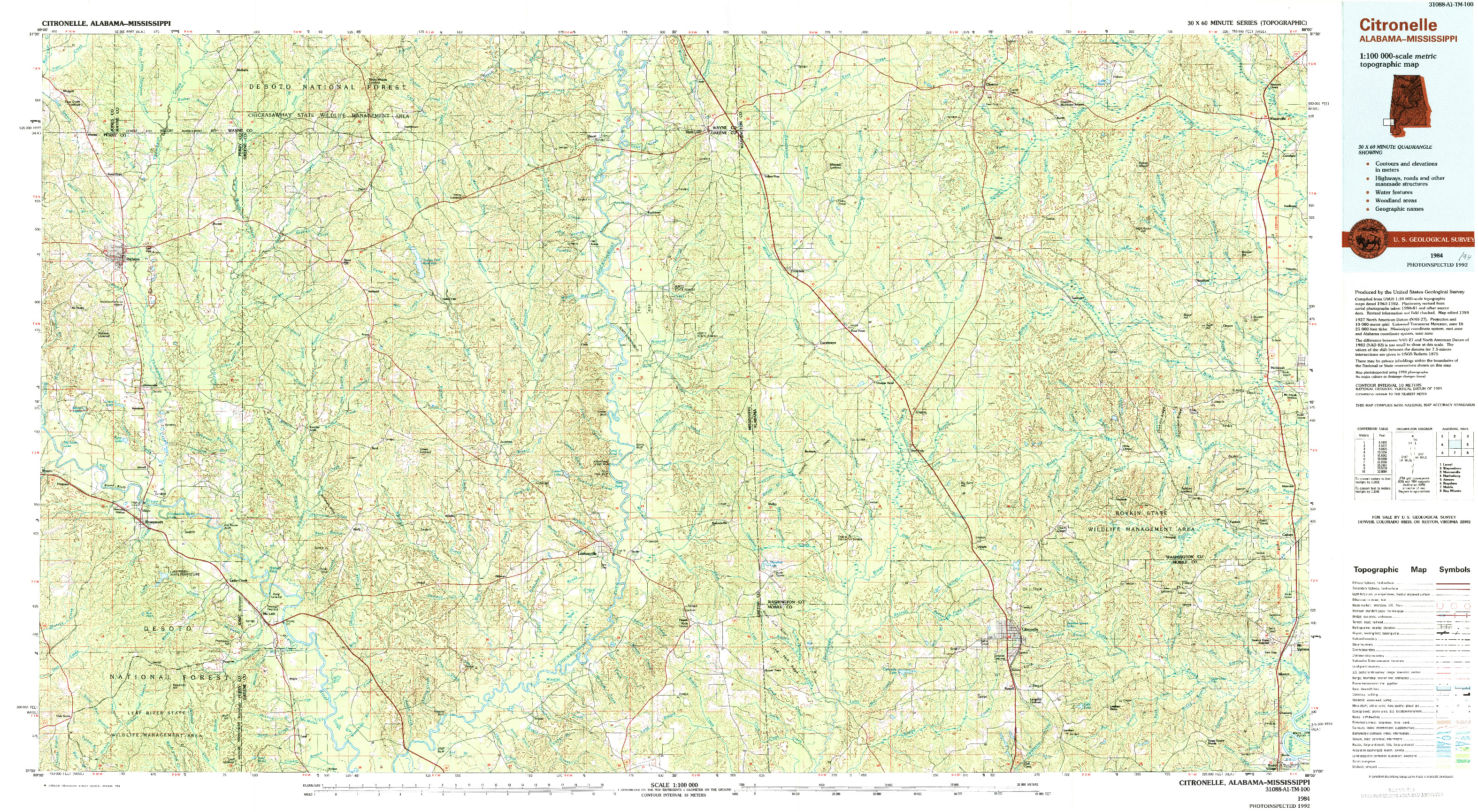 USGS 1:100000-SCALE QUADRANGLE FOR CITRONELLE, AL 1984