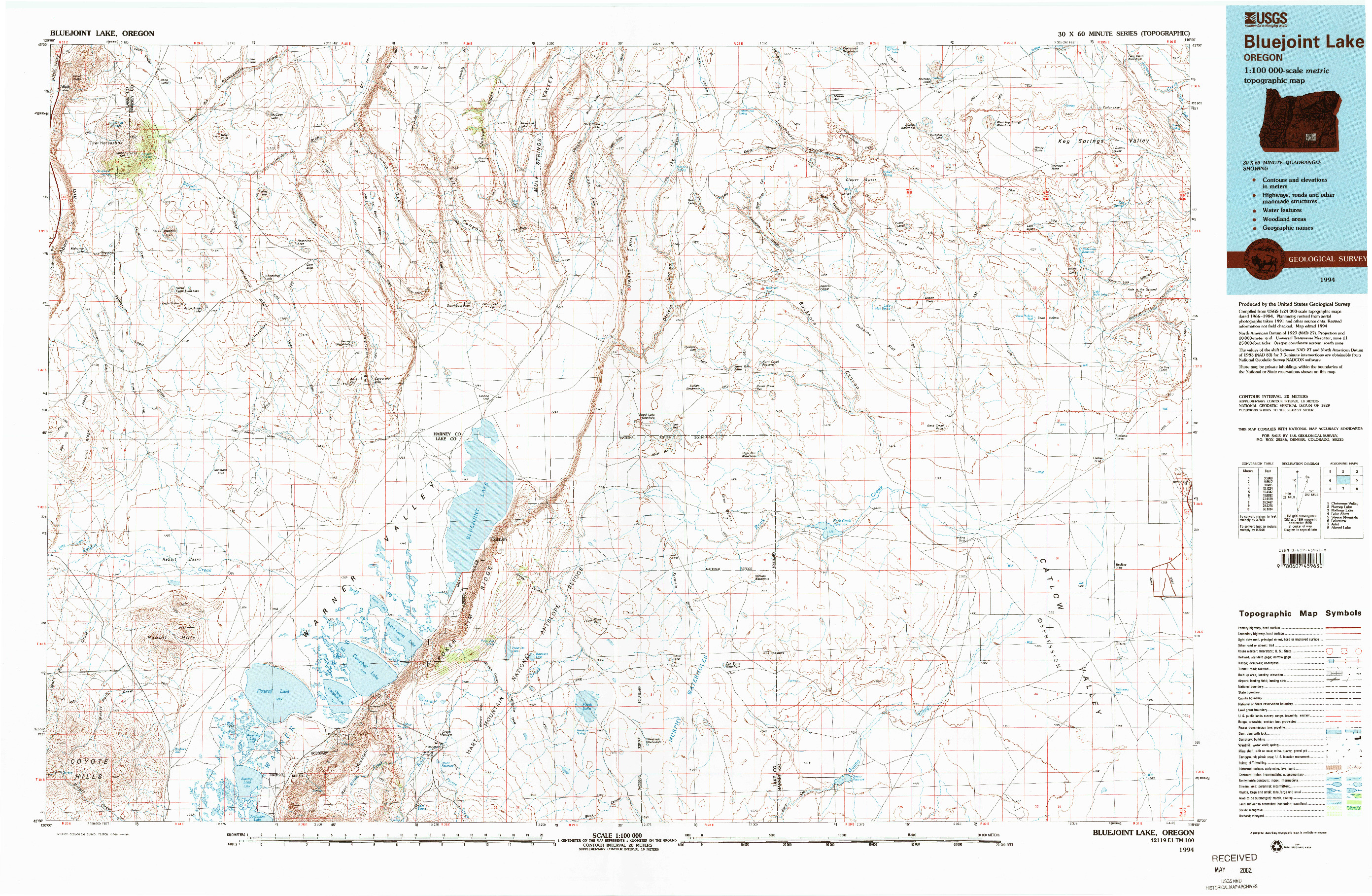 USGS 1:100000-SCALE QUADRANGLE FOR BLUEJOINT LAKE, OR 1994