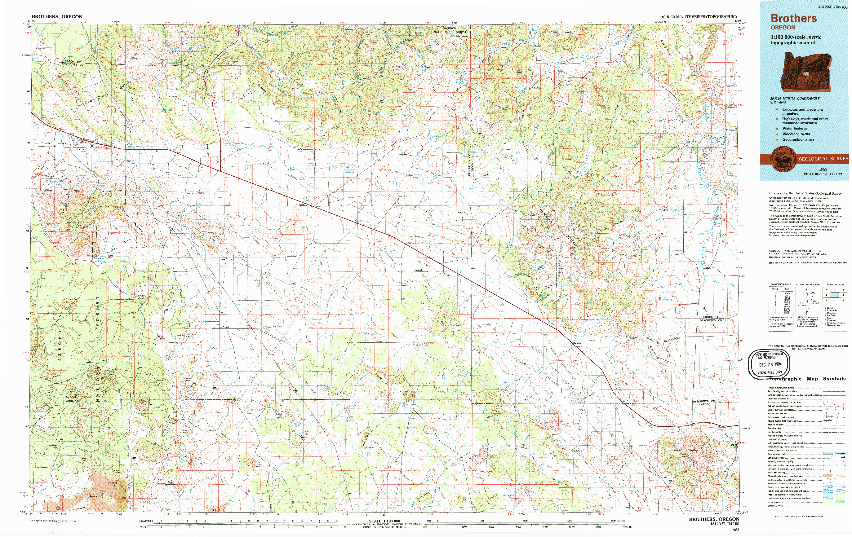 USGS 1:100000-SCALE QUADRANGLE FOR BROTHERS, OR 1983