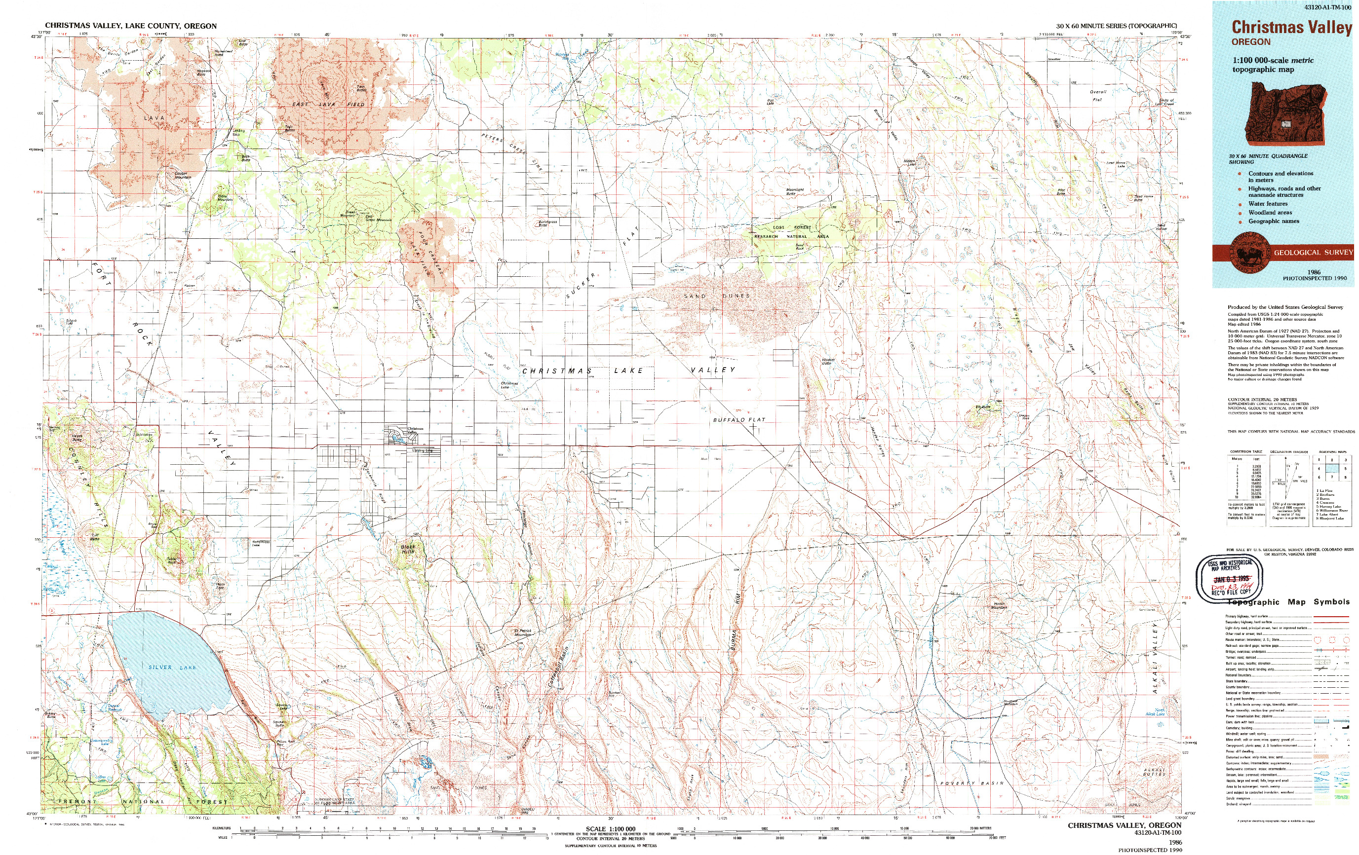 USGS 1:100000-SCALE QUADRANGLE FOR CHRISTMAS VALLEY, OR 1986