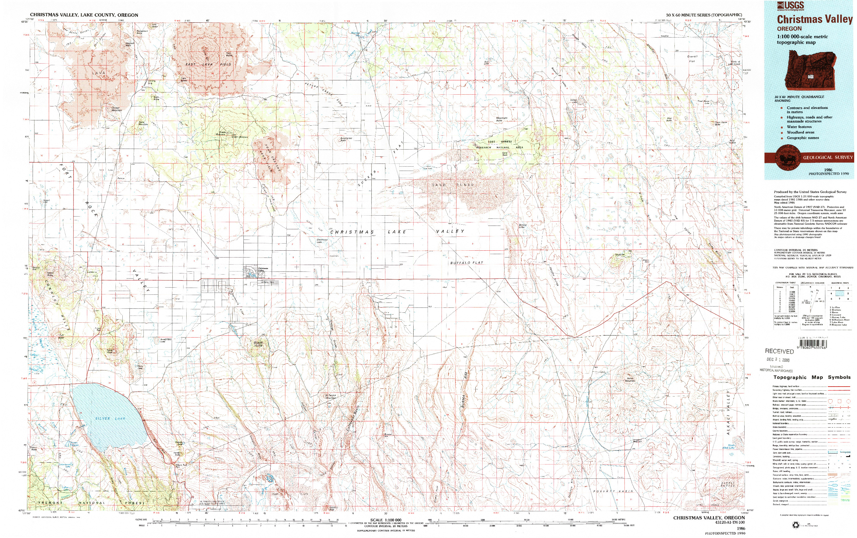 USGS 1:100000-SCALE QUADRANGLE FOR CHRISTMAS VALLEY, OR 1986