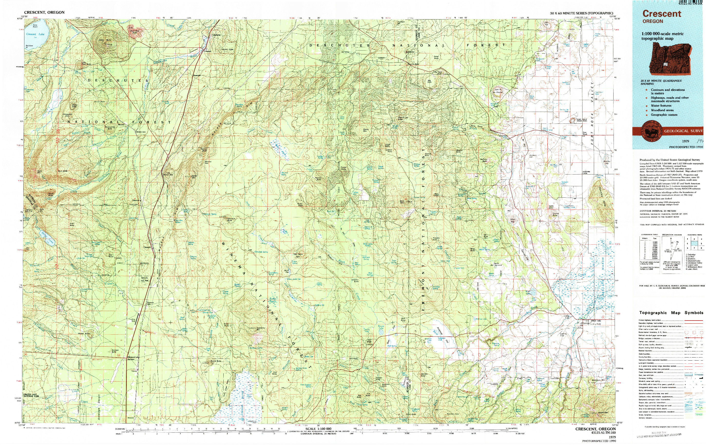 USGS 1:100000-SCALE QUADRANGLE FOR CRESCENT, OR 1979