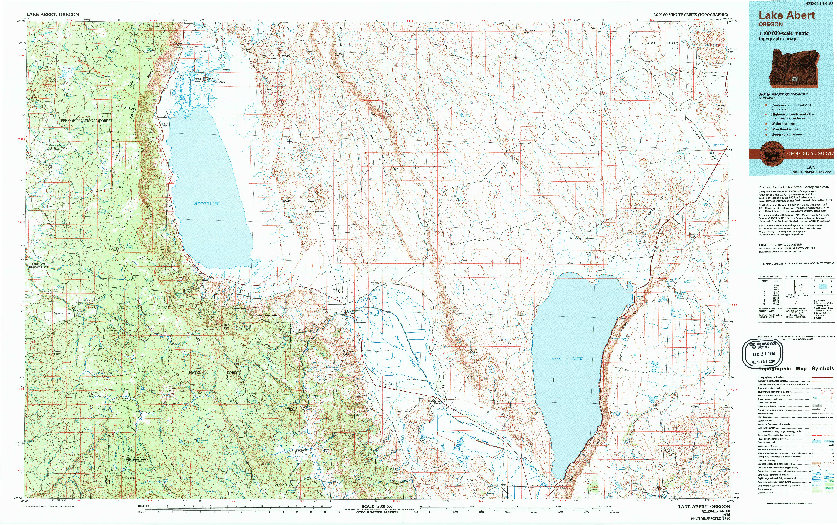 USGS 1:100000-SCALE QUADRANGLE FOR LAKE ABERT, OR 1974