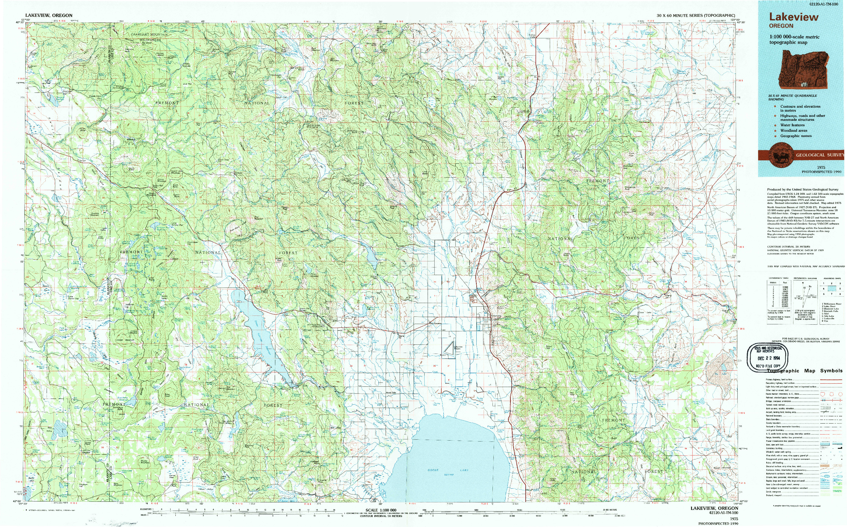 USGS 1:100000-SCALE QUADRANGLE FOR LAKEVIEW, OR 1975