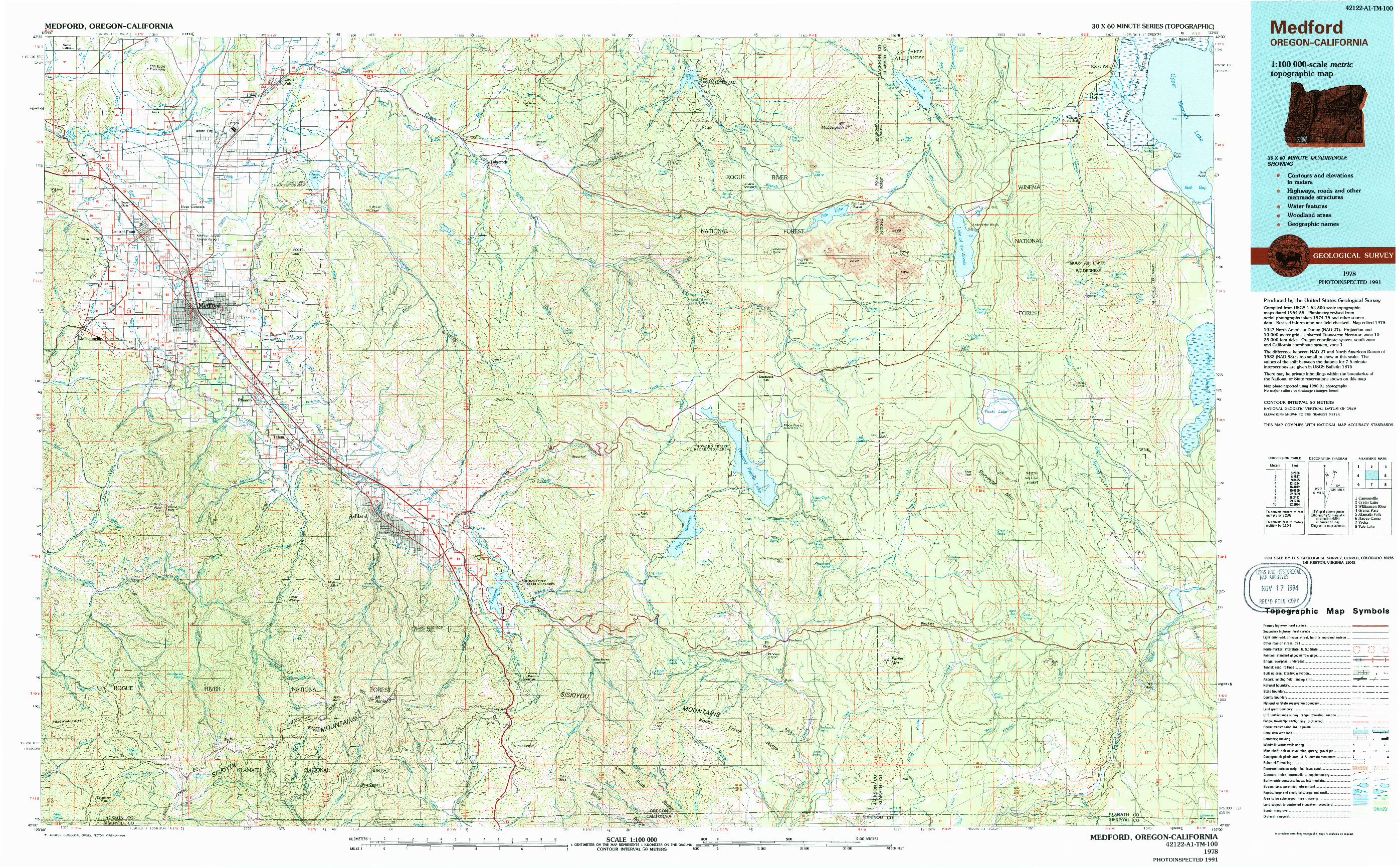 USGS 1:100000-SCALE QUADRANGLE FOR MEDFORD, OR 1978