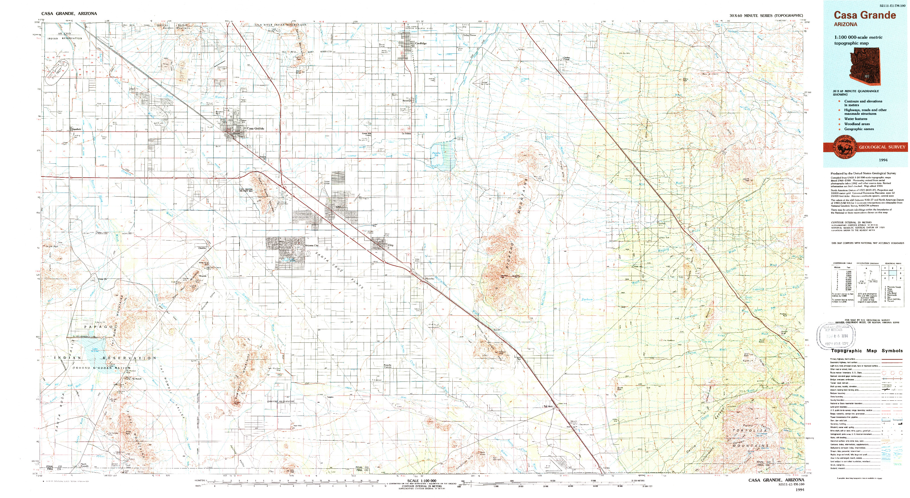 USGS 1:100000-SCALE QUADRANGLE FOR CASA GRANDE, AZ 1994