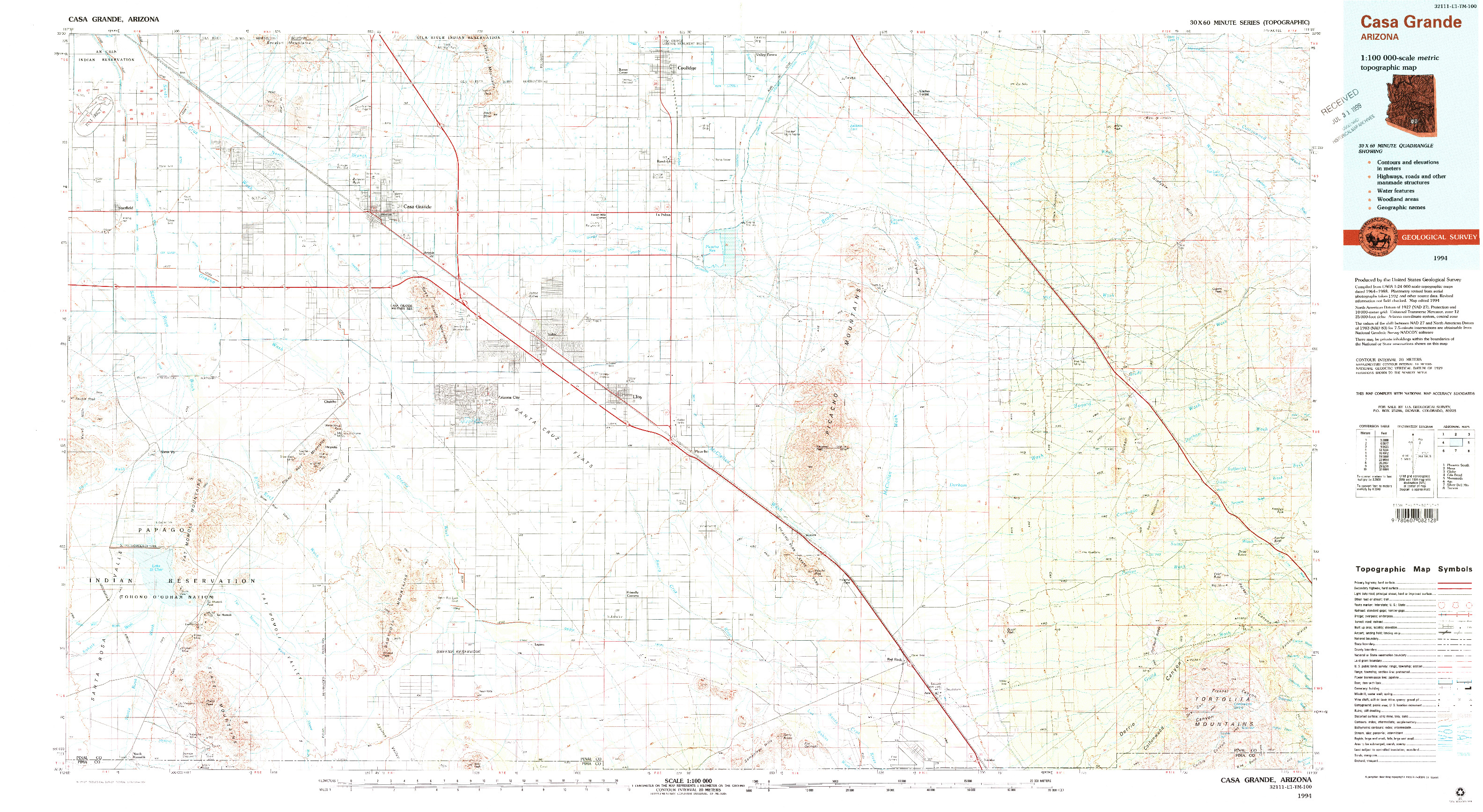 USGS 1:100000-SCALE QUADRANGLE FOR CASA GRANDE, AZ 1994