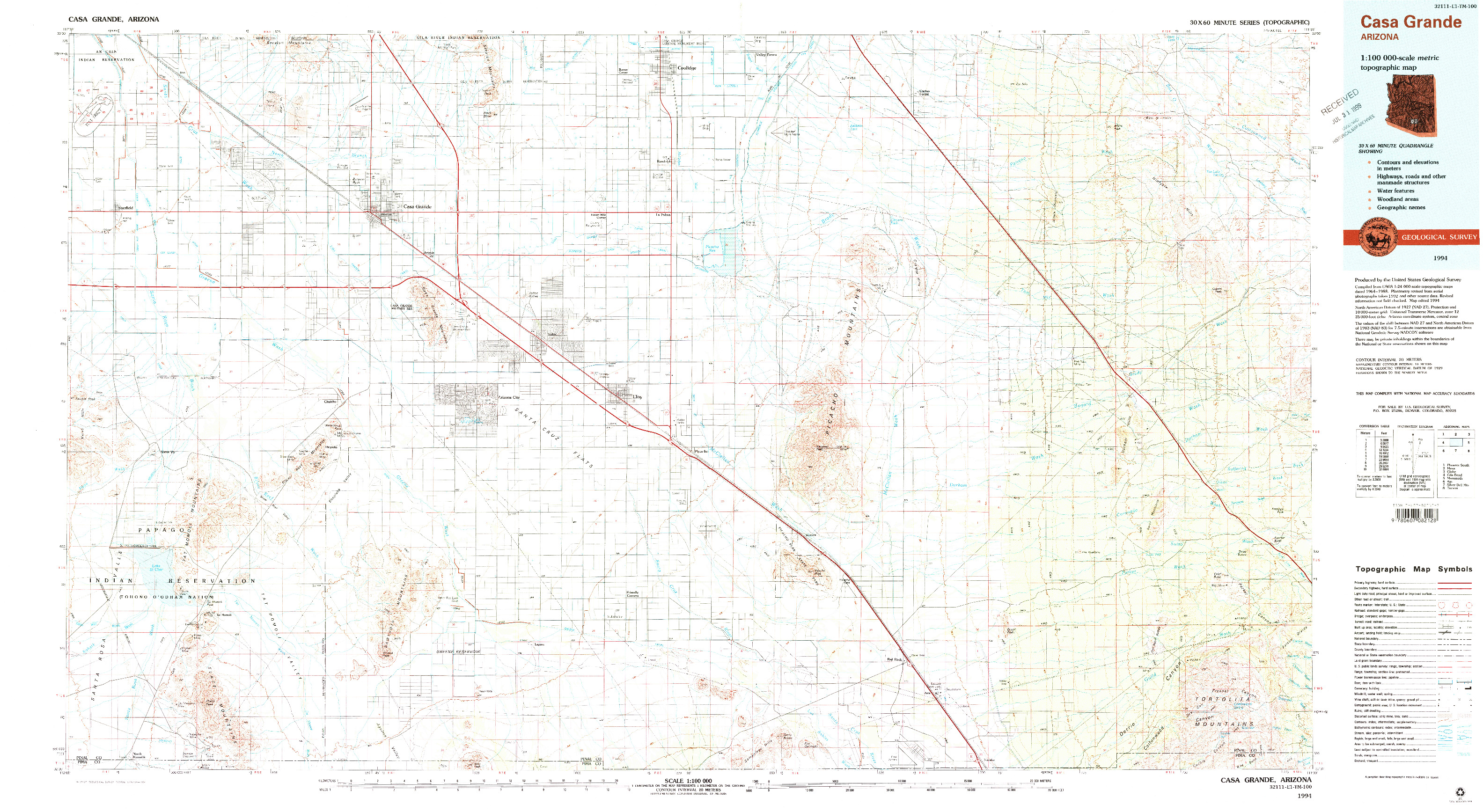 USGS 1:100000-SCALE QUADRANGLE FOR CASA GRANDE, AZ 1994