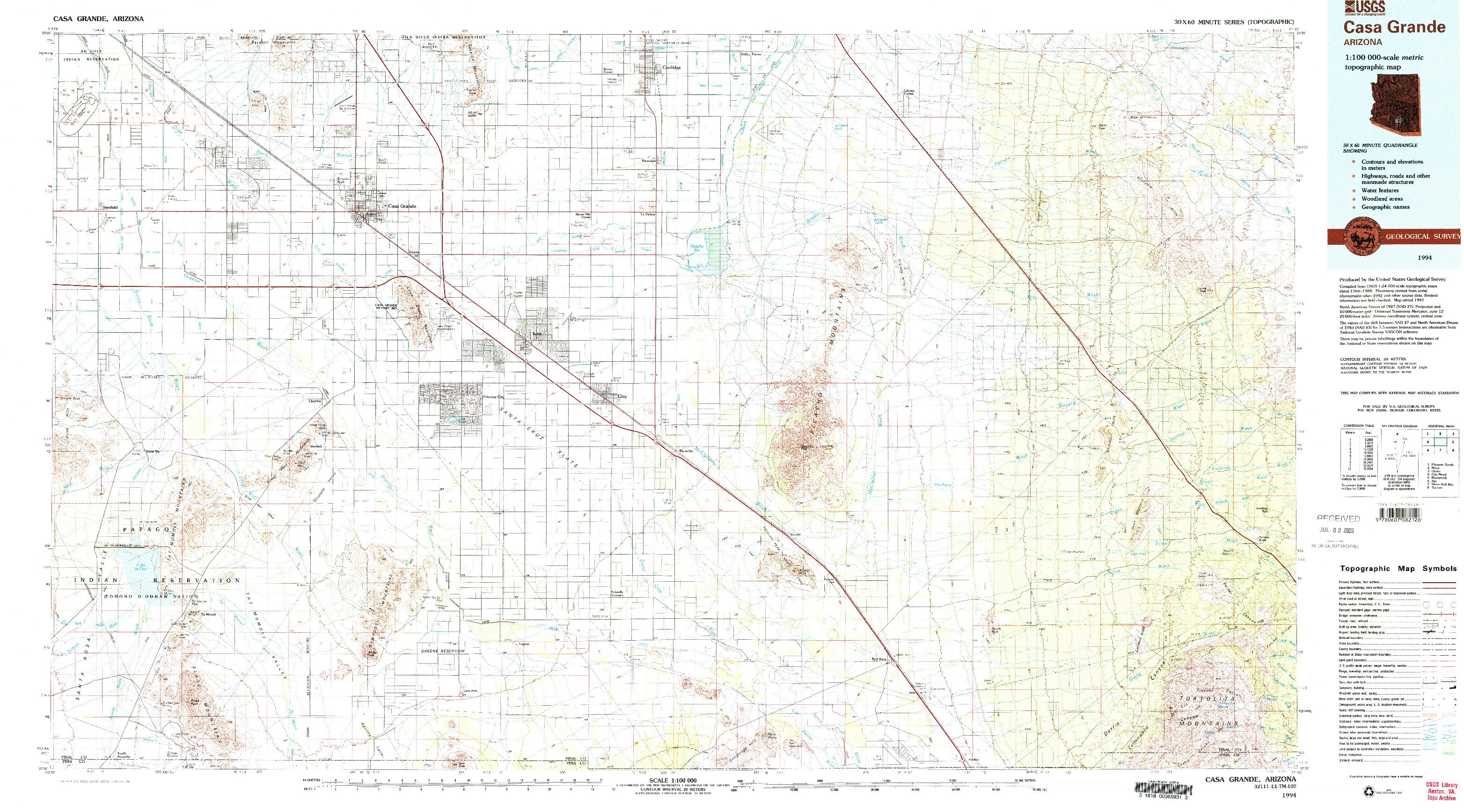 USGS 1:100000-SCALE QUADRANGLE FOR CASA GRANDE, AZ 1994