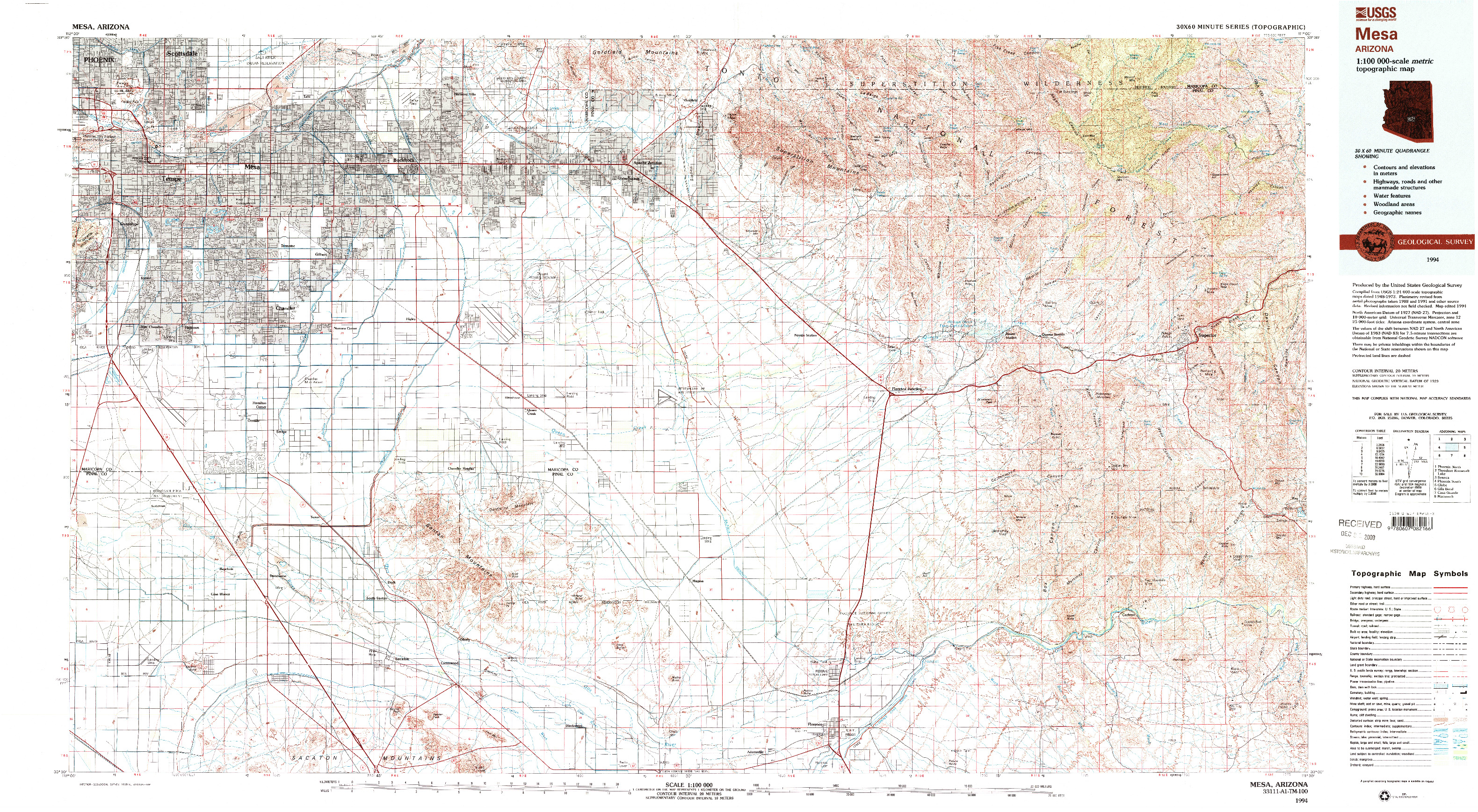 USGS 1:100000-SCALE QUADRANGLE FOR MESA, AZ 1994