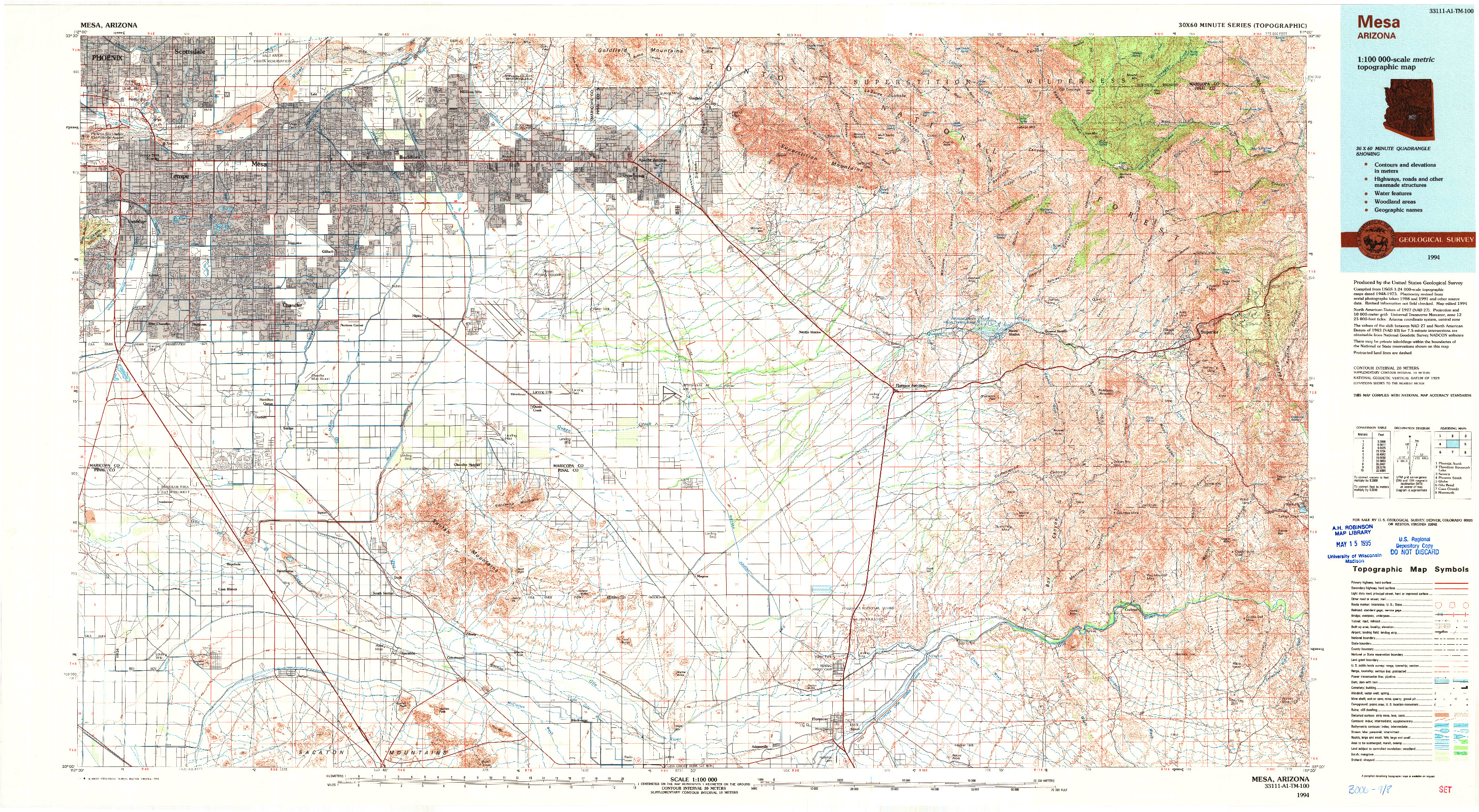 USGS 1:100000-SCALE QUADRANGLE FOR MESA, AZ 1994