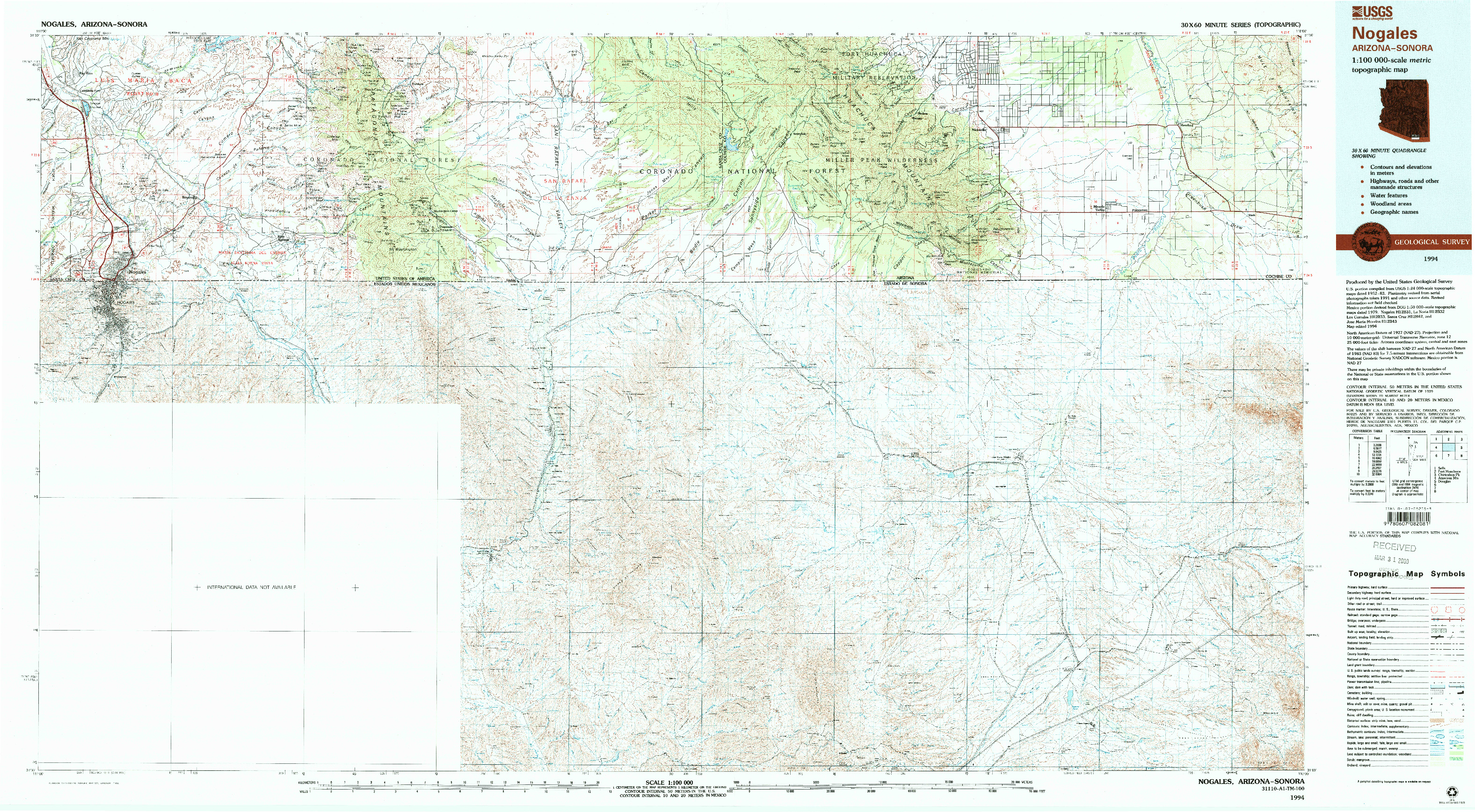 USGS 1:100000-SCALE QUADRANGLE FOR NOGALES, AZ 1994