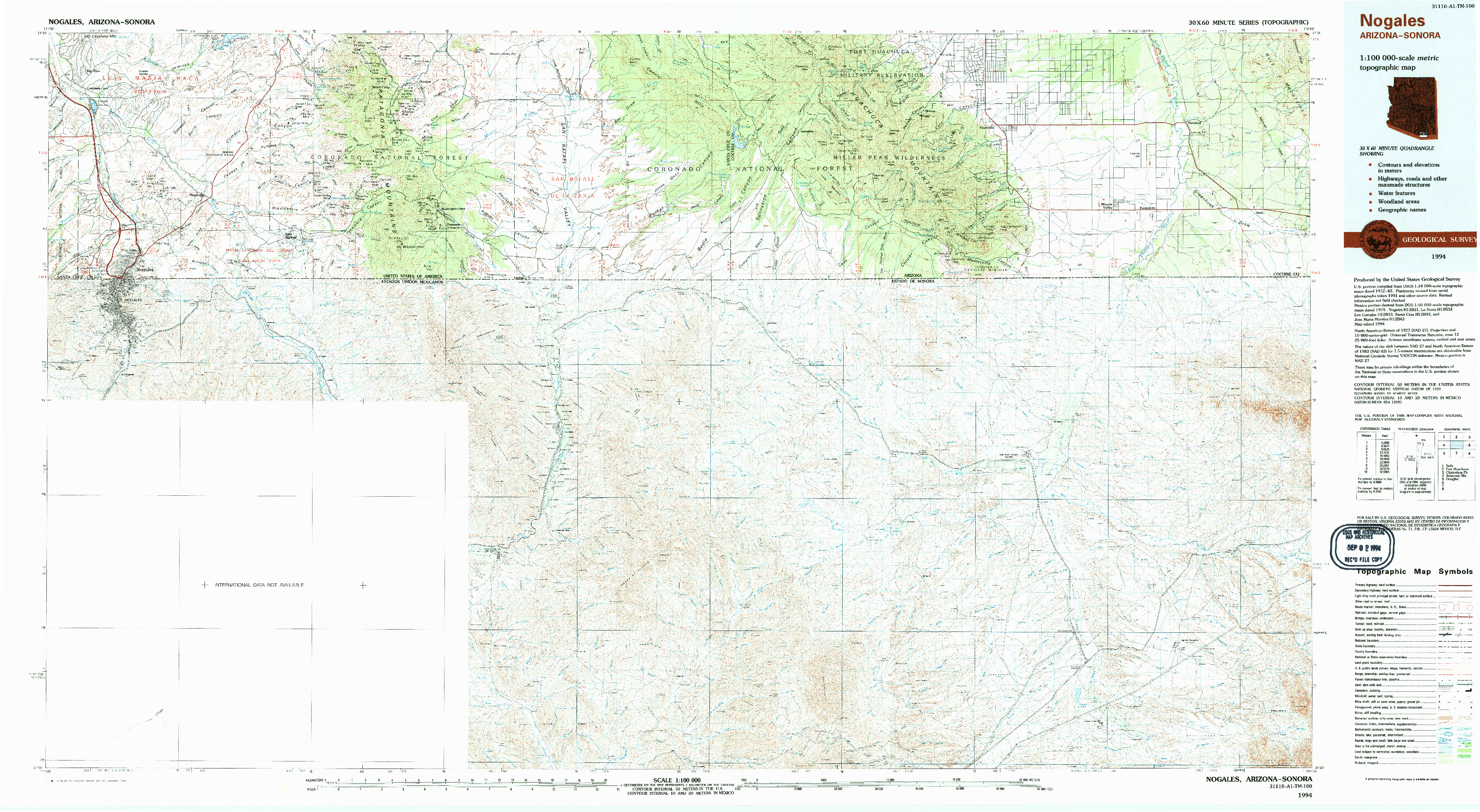 USGS 1:100000-SCALE QUADRANGLE FOR NOGALES, AZ 1994