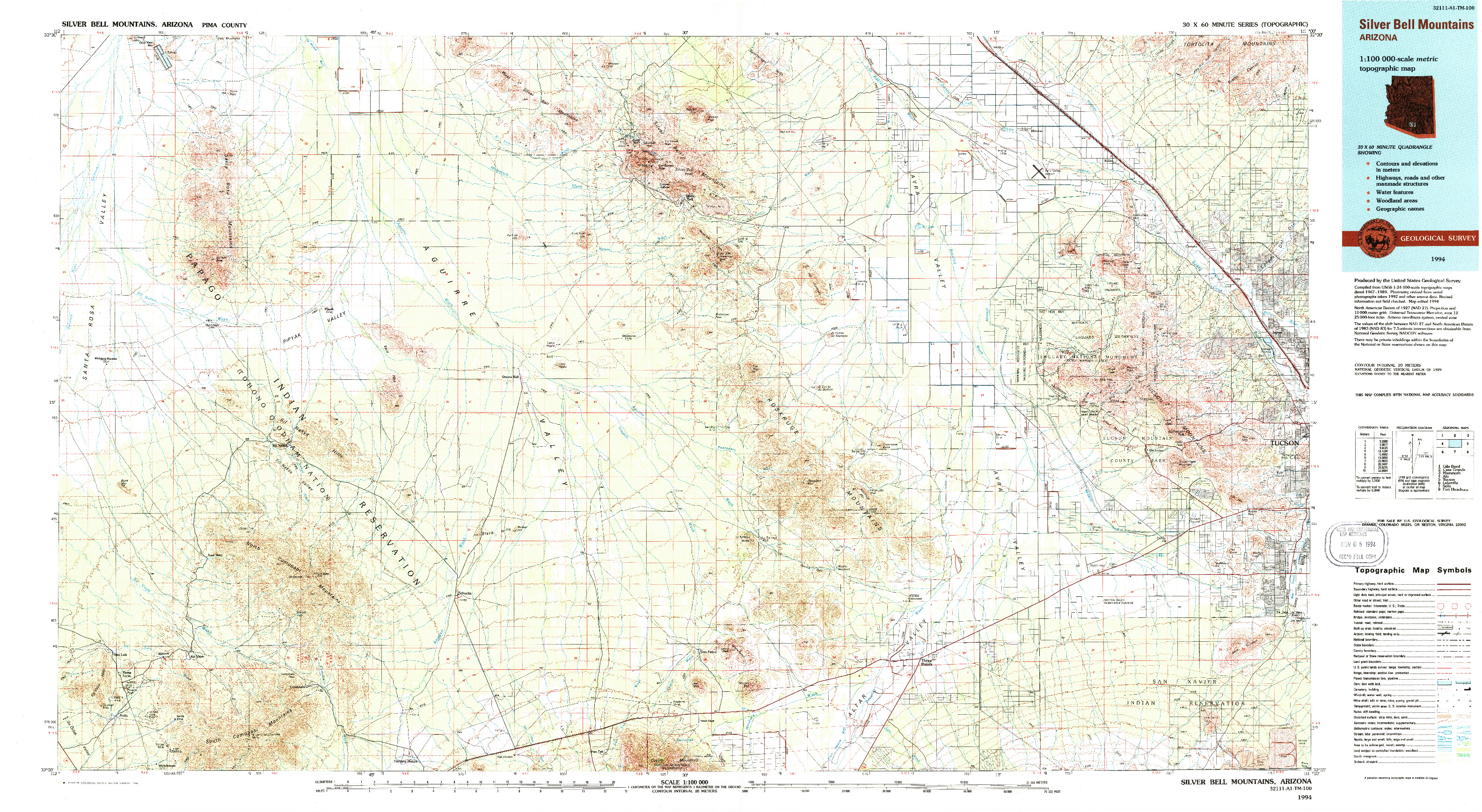 USGS 1:100000-SCALE QUADRANGLE FOR SILVER BELL MOUNTAINS, AZ 1994