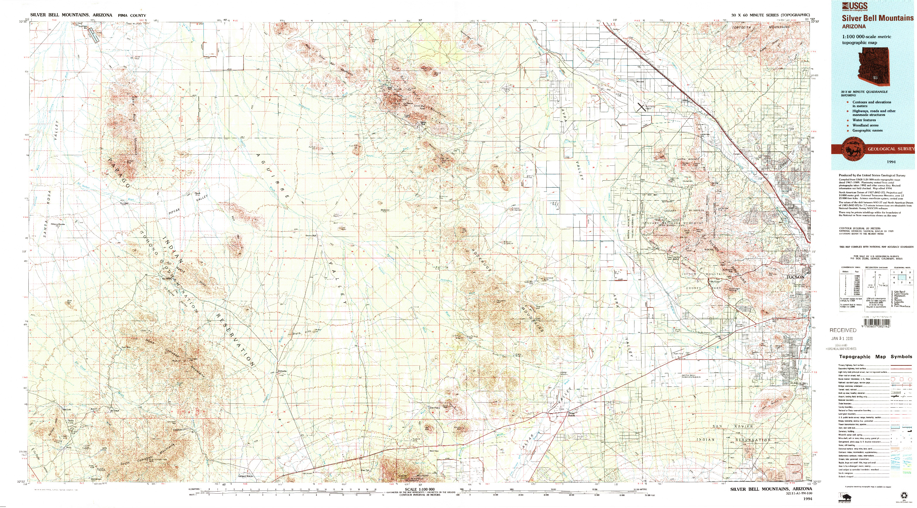 USGS 1:100000-SCALE QUADRANGLE FOR SILVER BELL MOUNTAIN, AZ 1994
