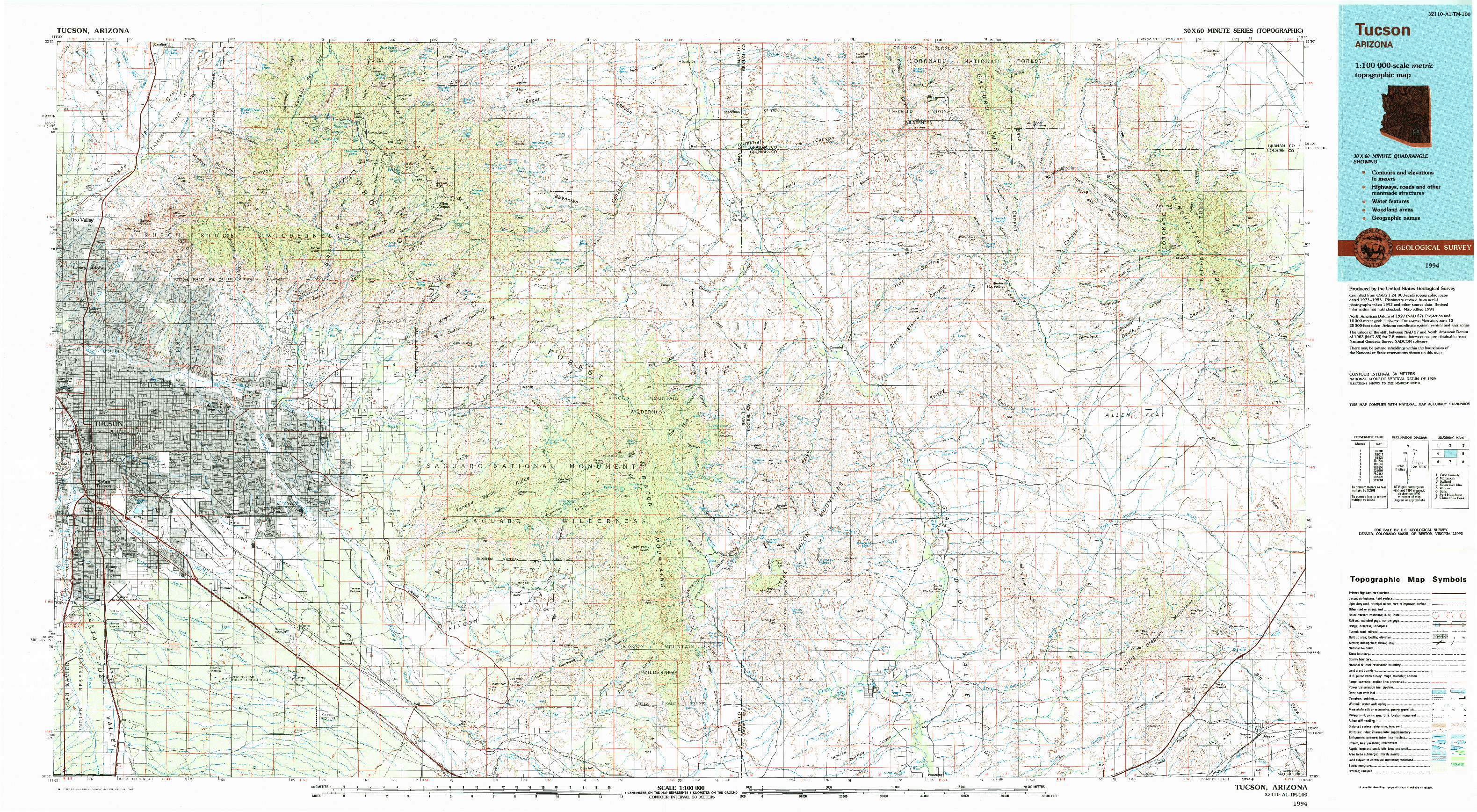 USGS 1:100000-SCALE QUADRANGLE FOR TUCSON, AZ 1994