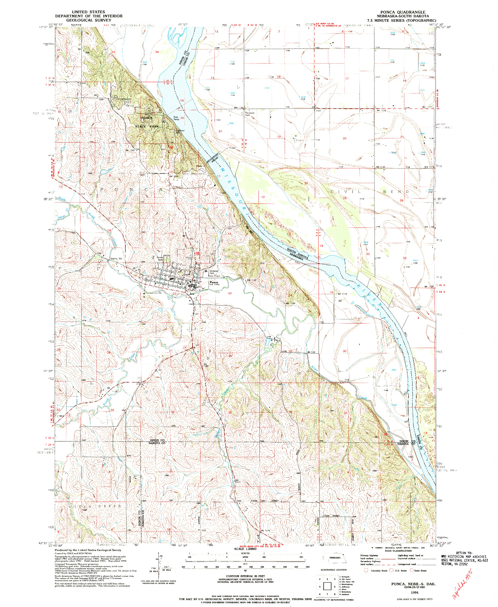 USGS 1:24000-SCALE QUADRANGLE FOR PONCA, NE 1994