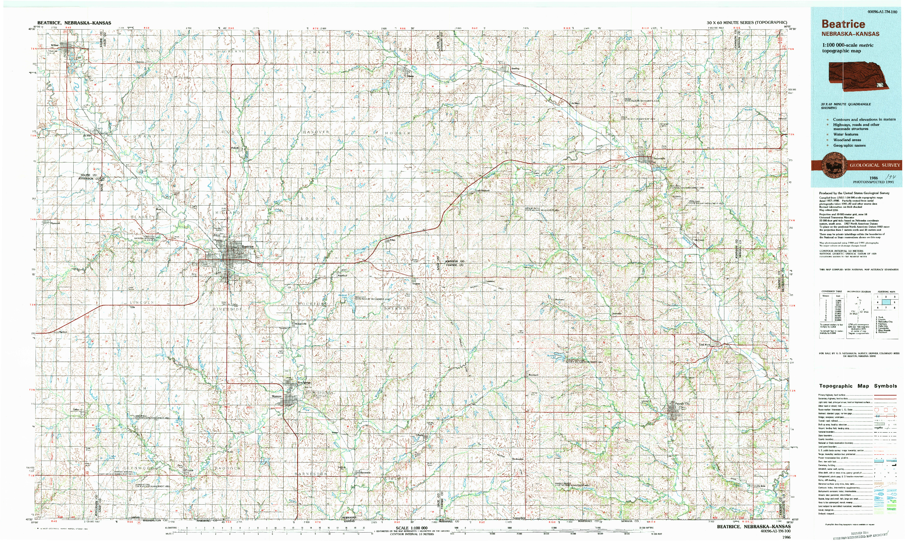 USGS 1:100000-SCALE QUADRANGLE FOR BEATRICE, NE 1986