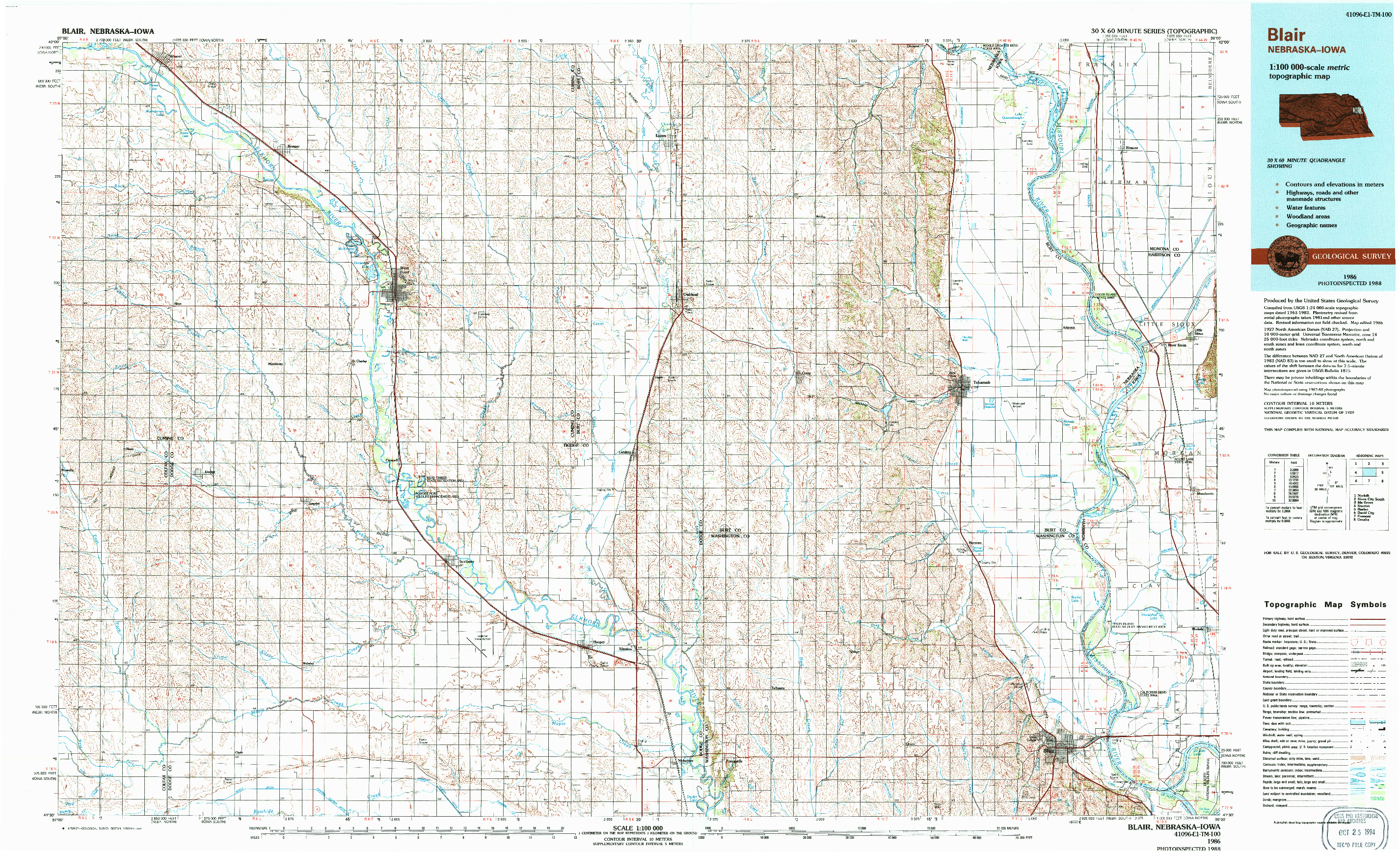 USGS 1:100000-SCALE QUADRANGLE FOR BLAIR, NE 1986