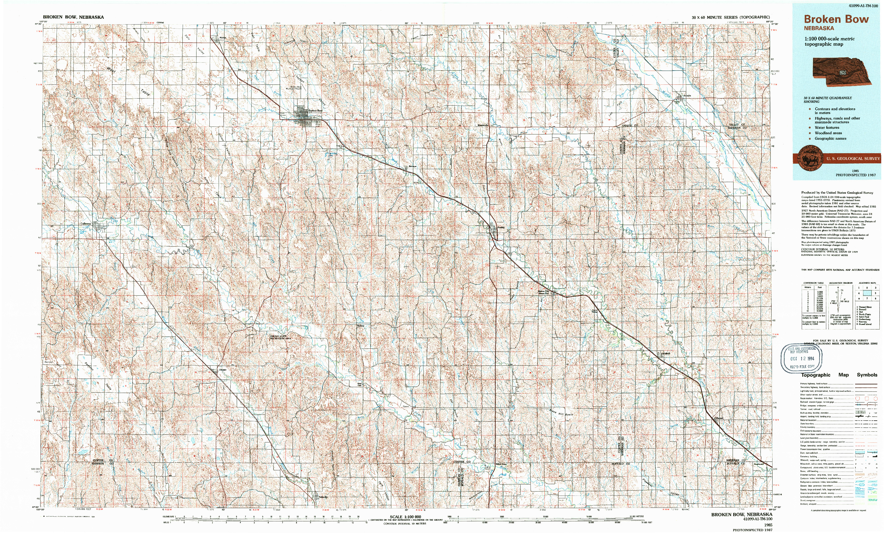 USGS 1:100000-SCALE QUADRANGLE FOR BROKEN BOW, NE 1985