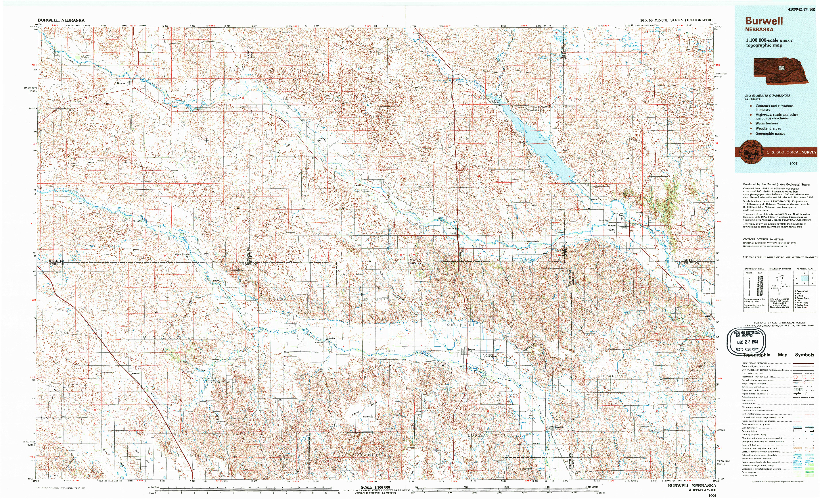 USGS 1:100000-SCALE QUADRANGLE FOR BURWELL, NE 1994
