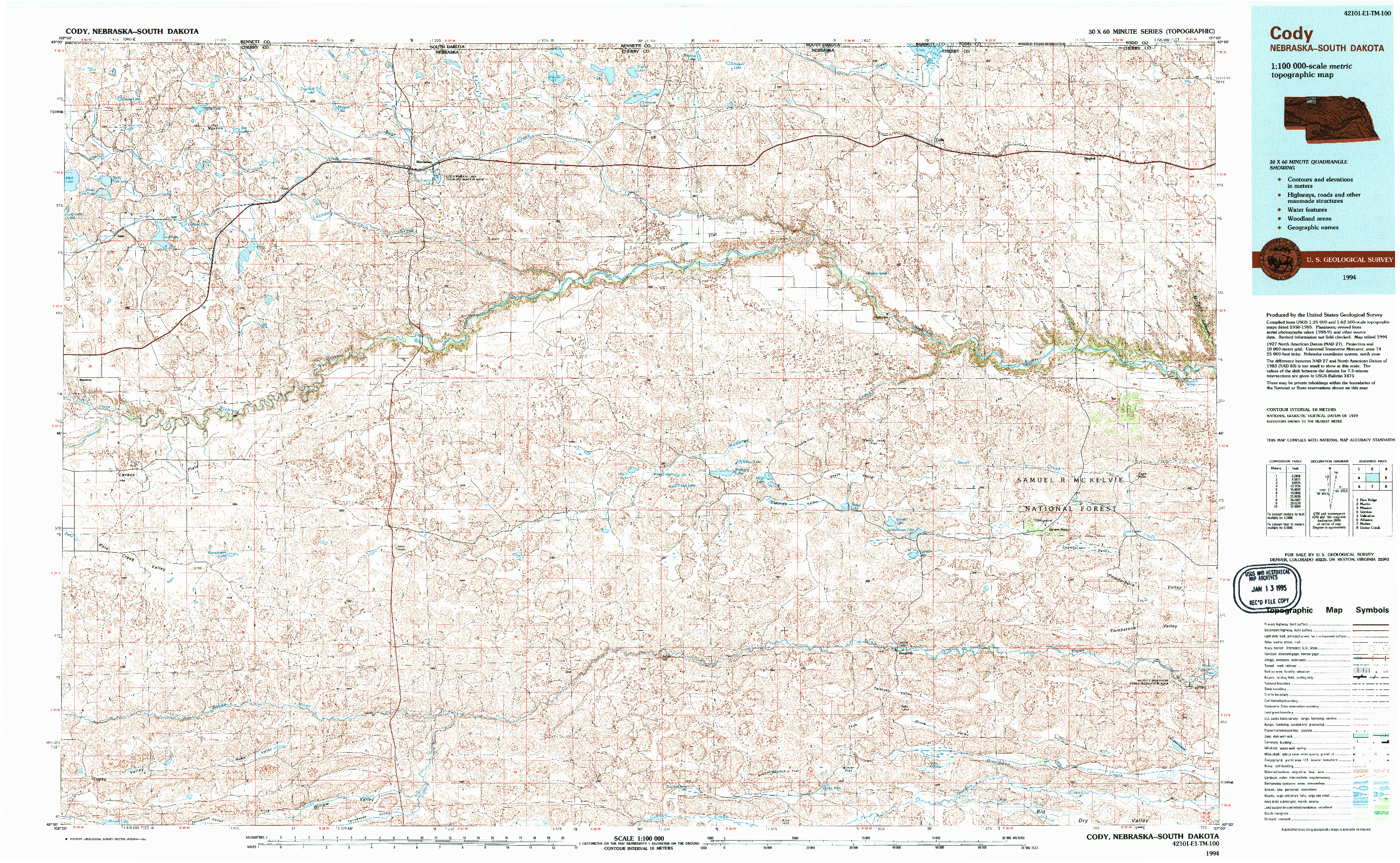 USGS 1:100000-SCALE QUADRANGLE FOR CODY, NE 1994