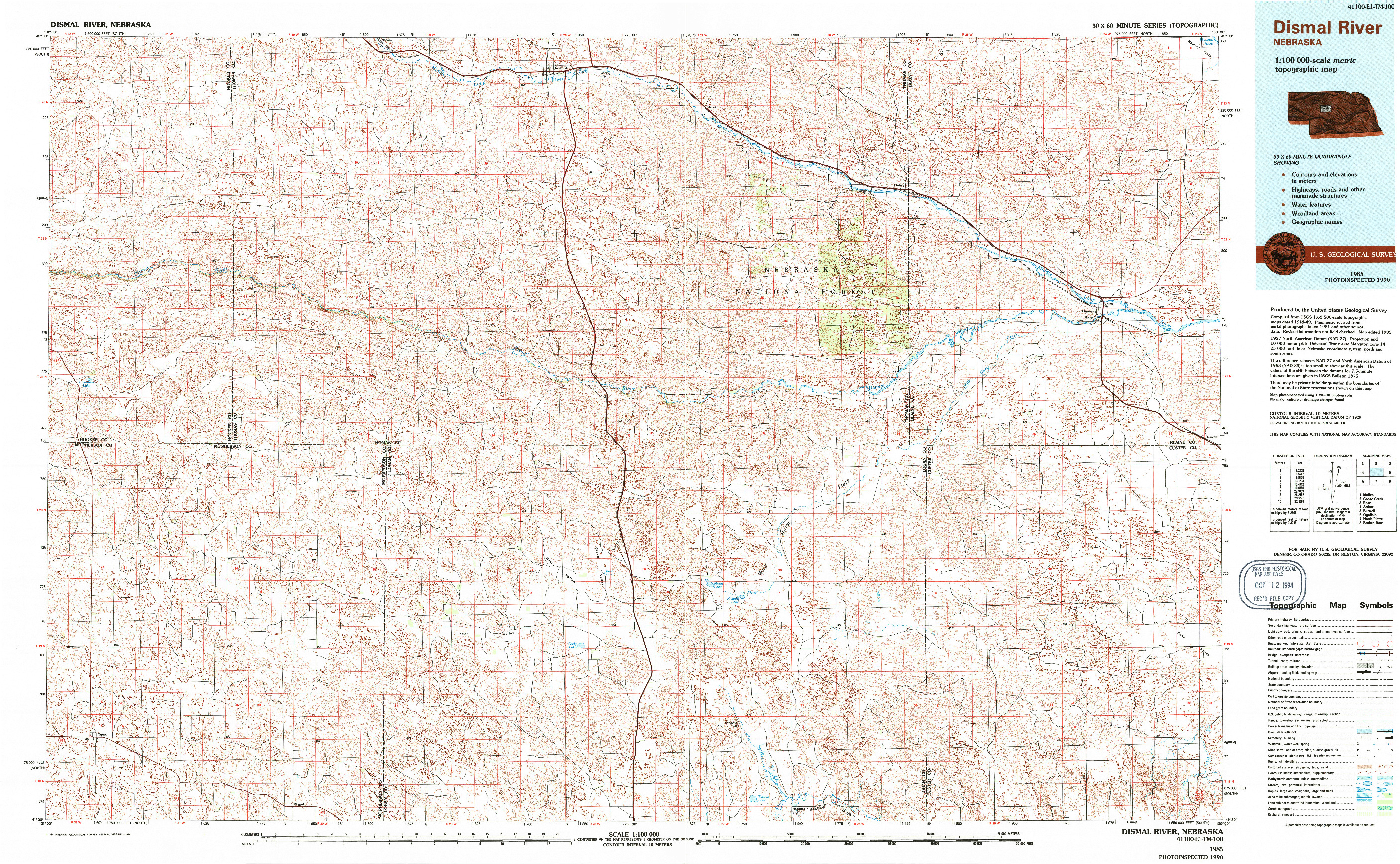 USGS 1:100000-SCALE QUADRANGLE FOR DISMAL RIVER, NE 1985