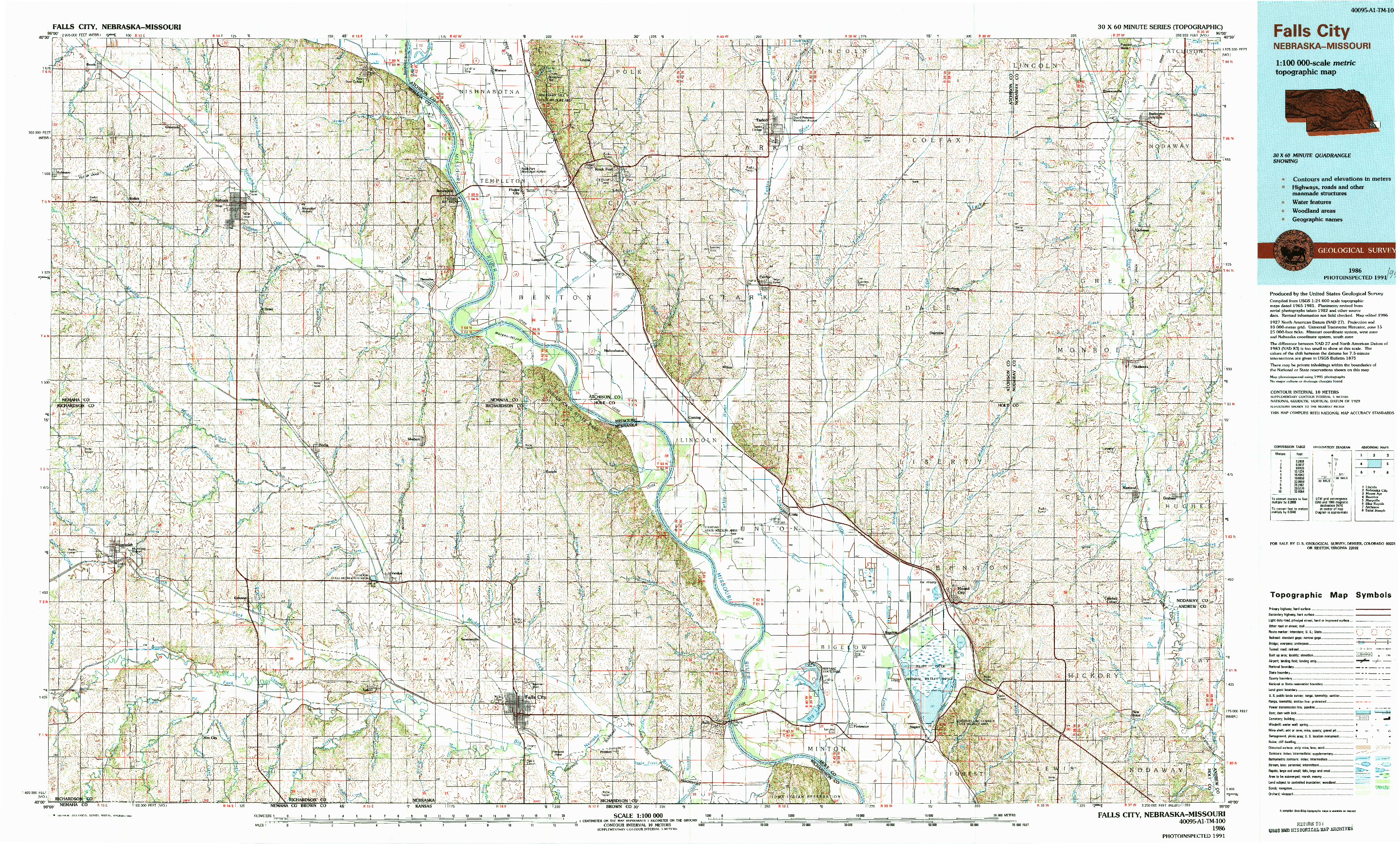 USGS 1:100000-SCALE QUADRANGLE FOR FALLS CITY, NE 1986