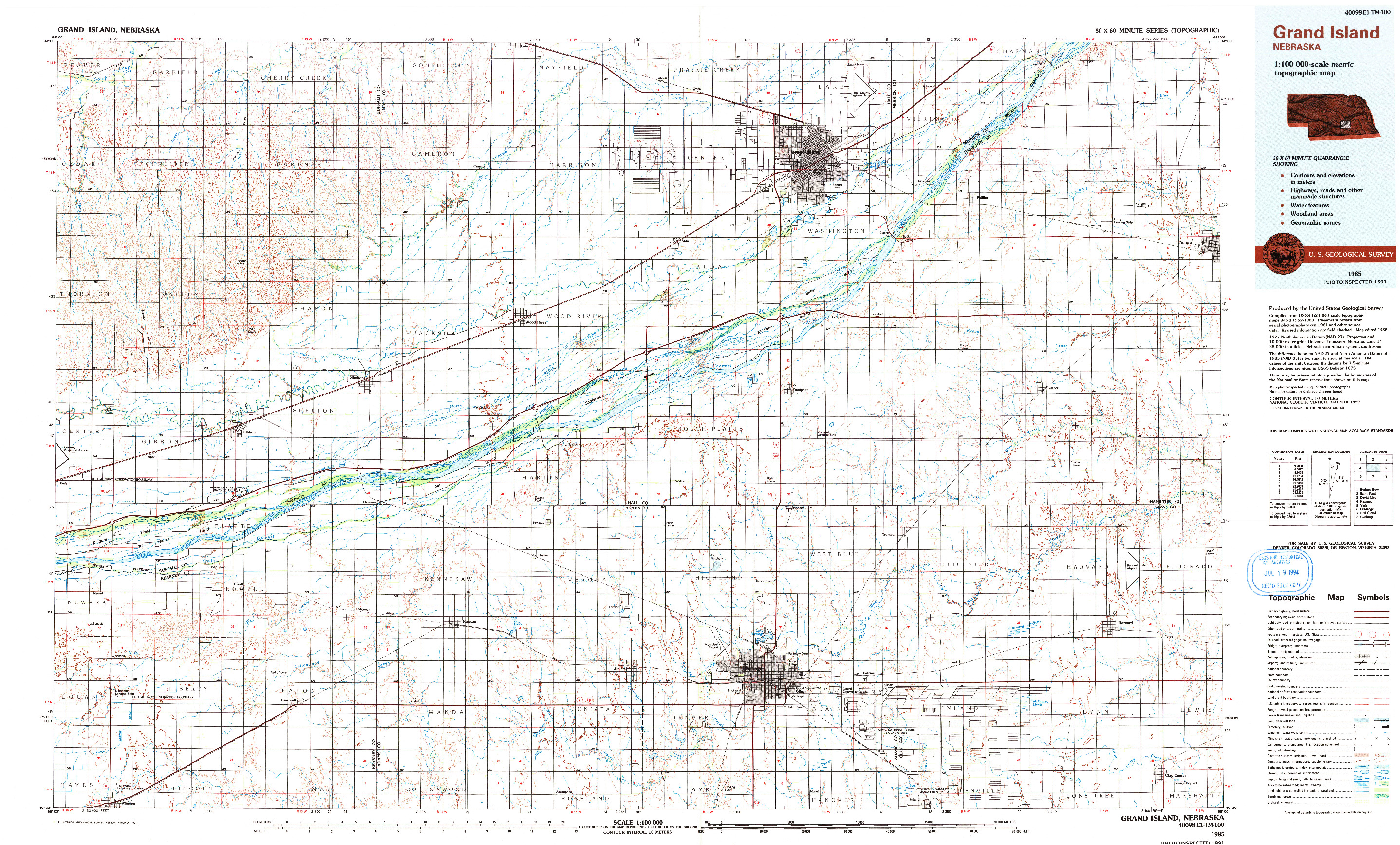 USGS 1:100000-SCALE QUADRANGLE FOR GRAND ISLAND, NE 1985