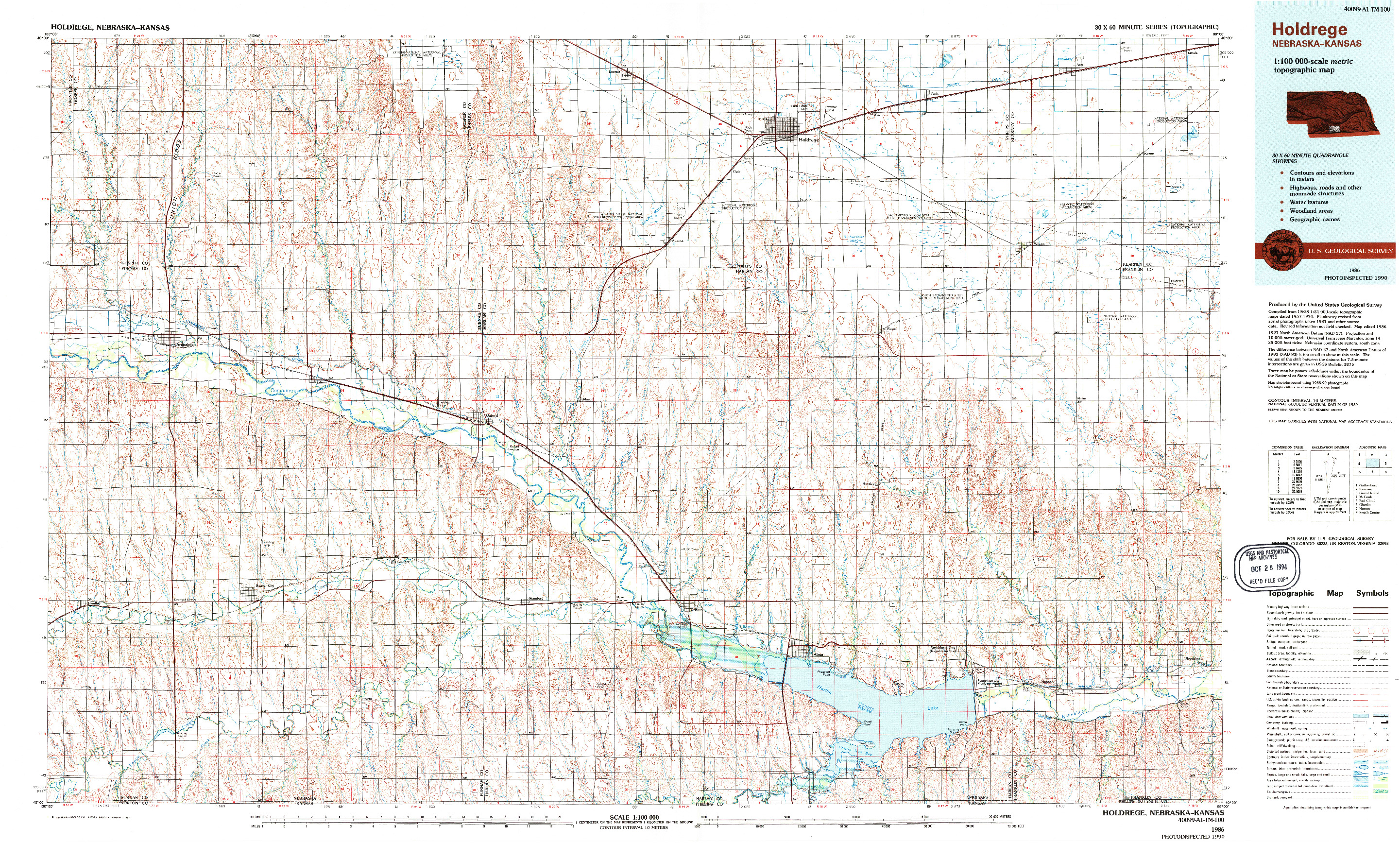 USGS 1:100000-SCALE QUADRANGLE FOR HOLDREGE, NE 1986