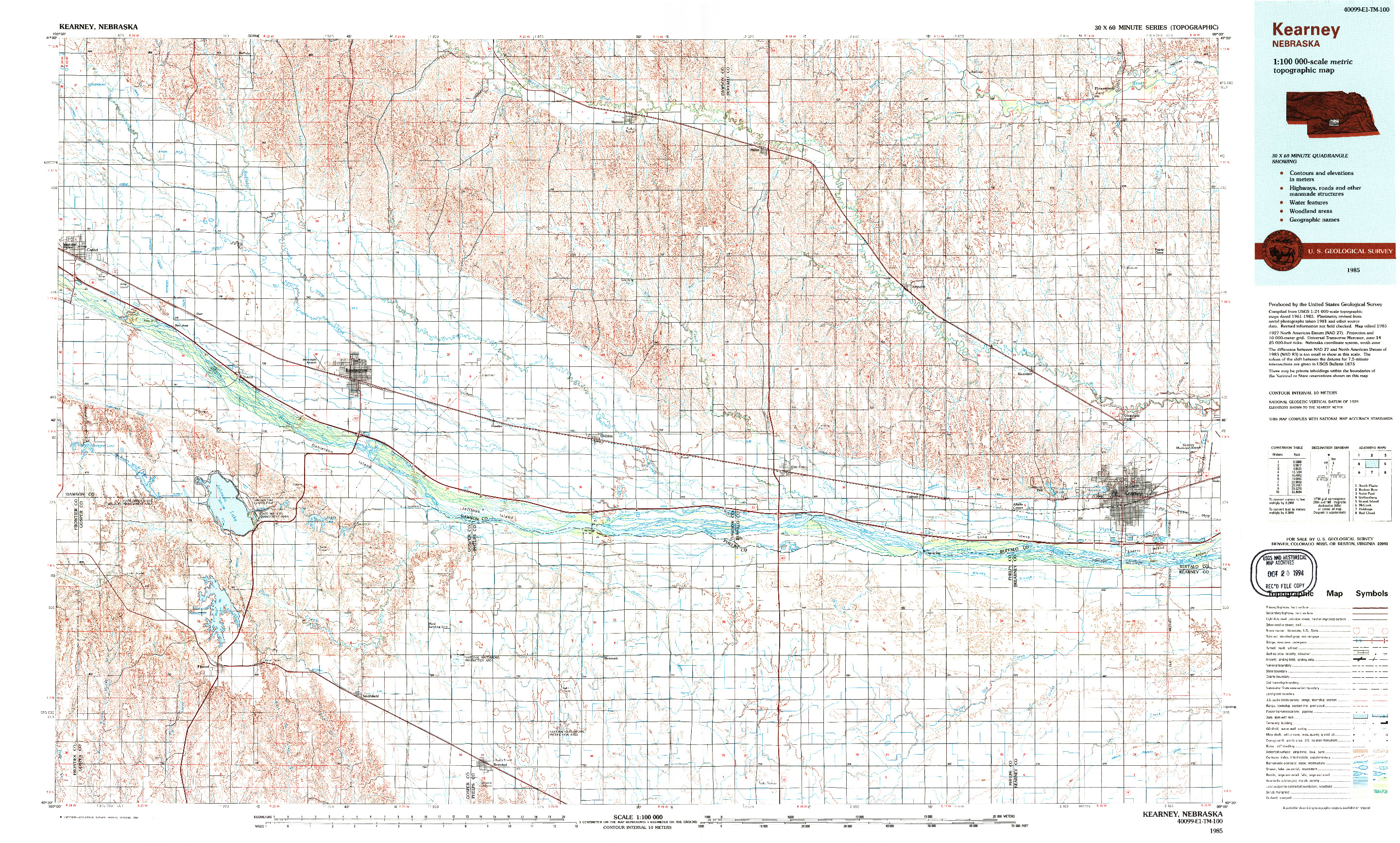 USGS 1:100000-SCALE QUADRANGLE FOR KEARNEY, NE 1985