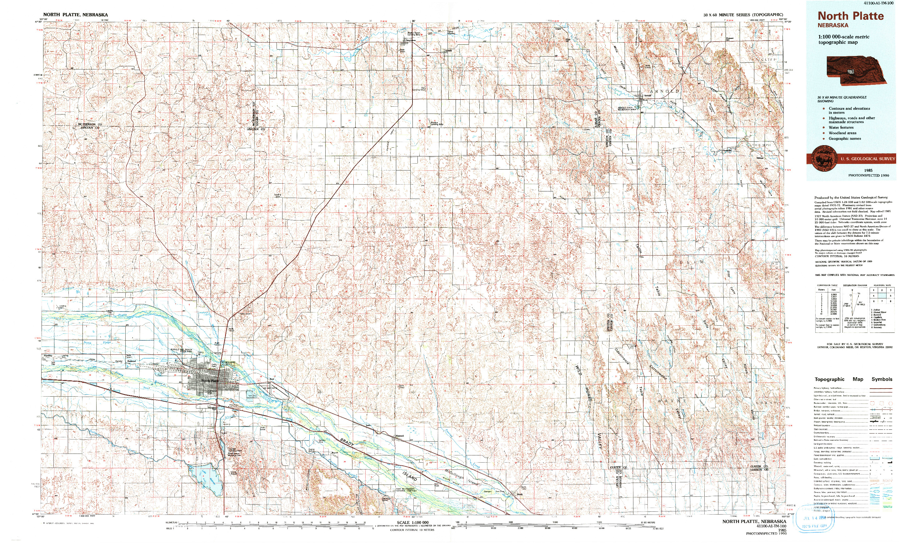 USGS 1:100000-SCALE QUADRANGLE FOR NORTH PLATTE, NE 1985