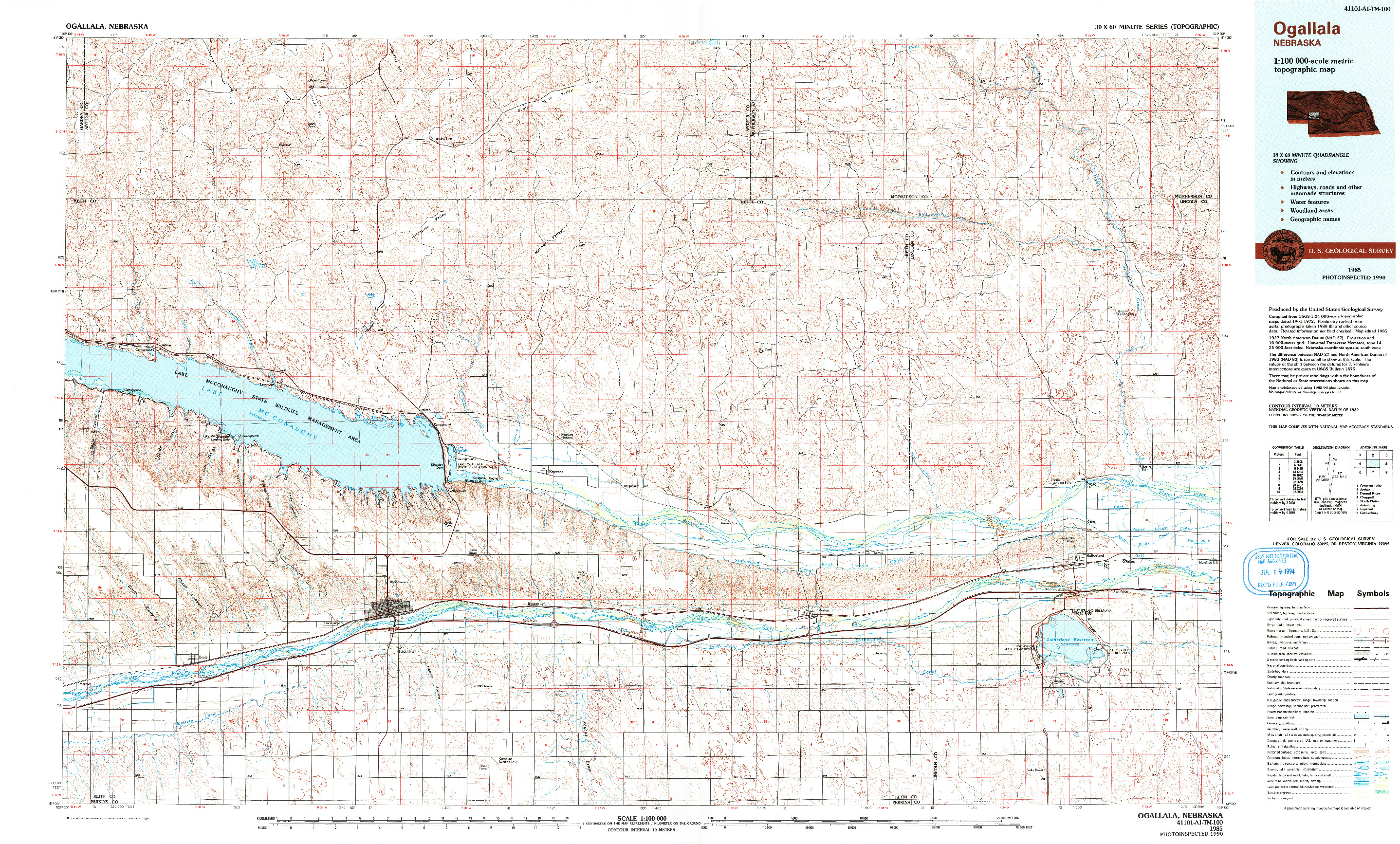 USGS 1:100000-SCALE QUADRANGLE FOR OGALLALA, NE 1985