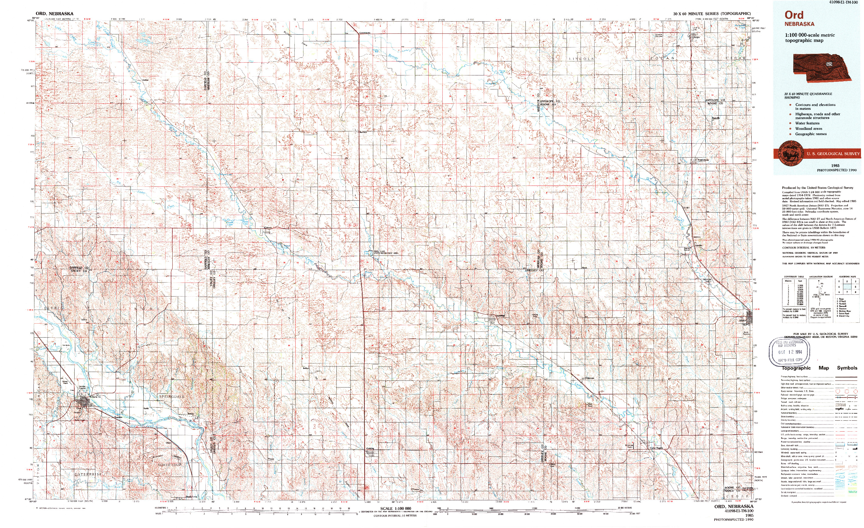 USGS 1:100000-SCALE QUADRANGLE FOR ORD, NE 1985