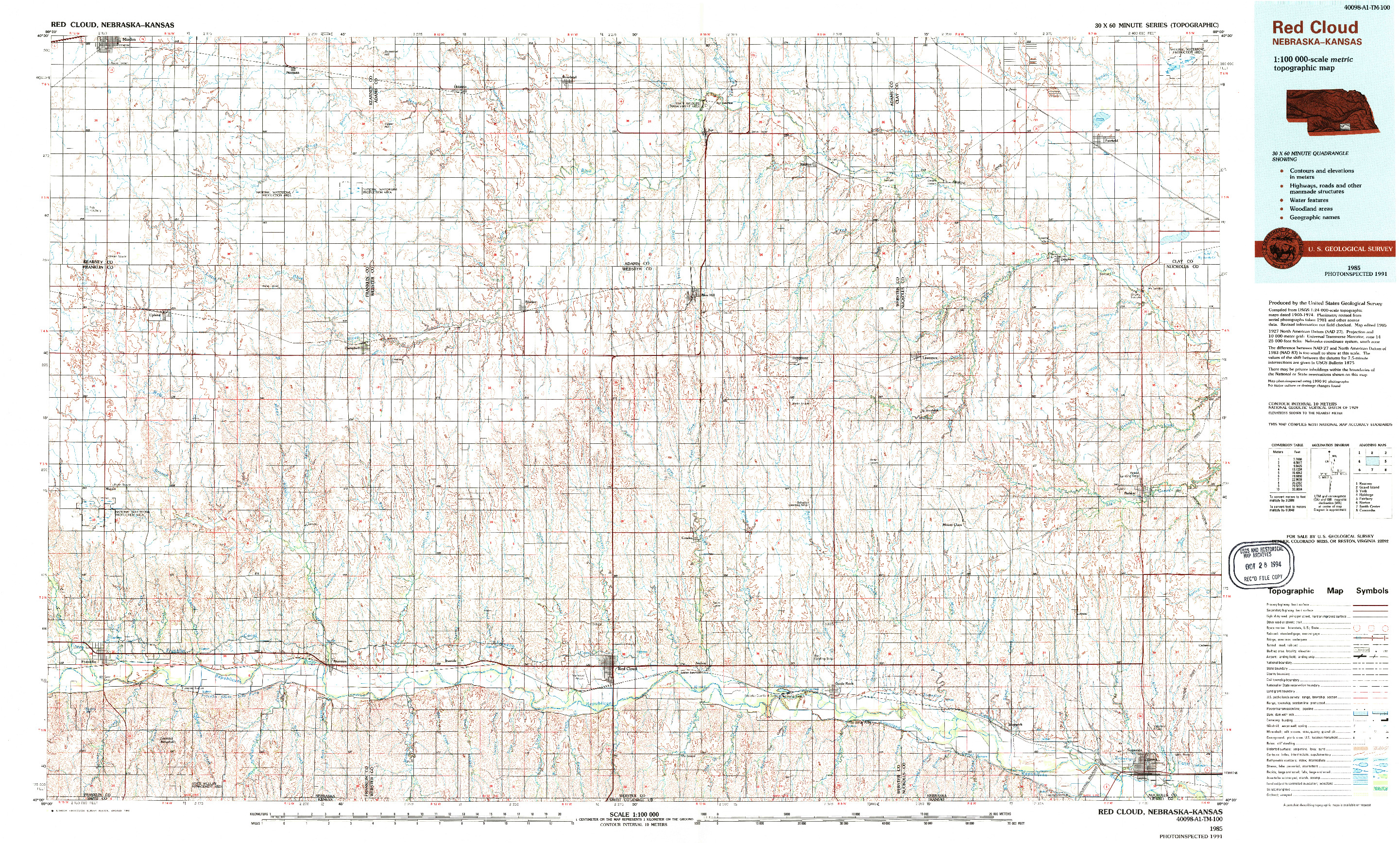 USGS 1:100000-SCALE QUADRANGLE FOR RED CLOUD, NE 1985