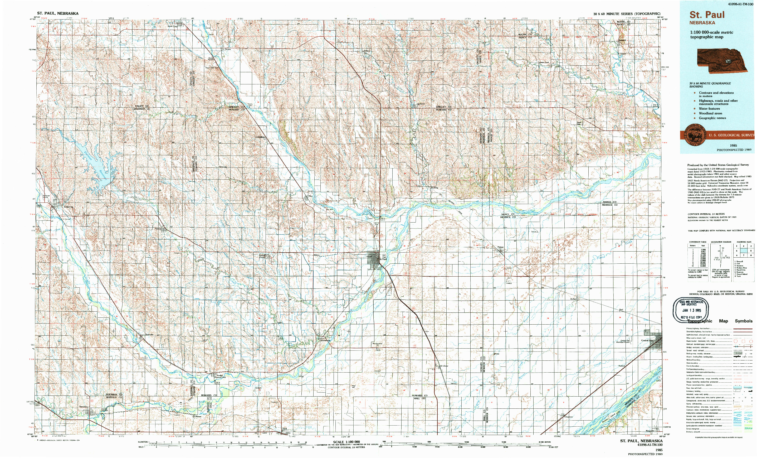 USGS 1:100000-SCALE QUADRANGLE FOR ST. PAUL, NE 1985