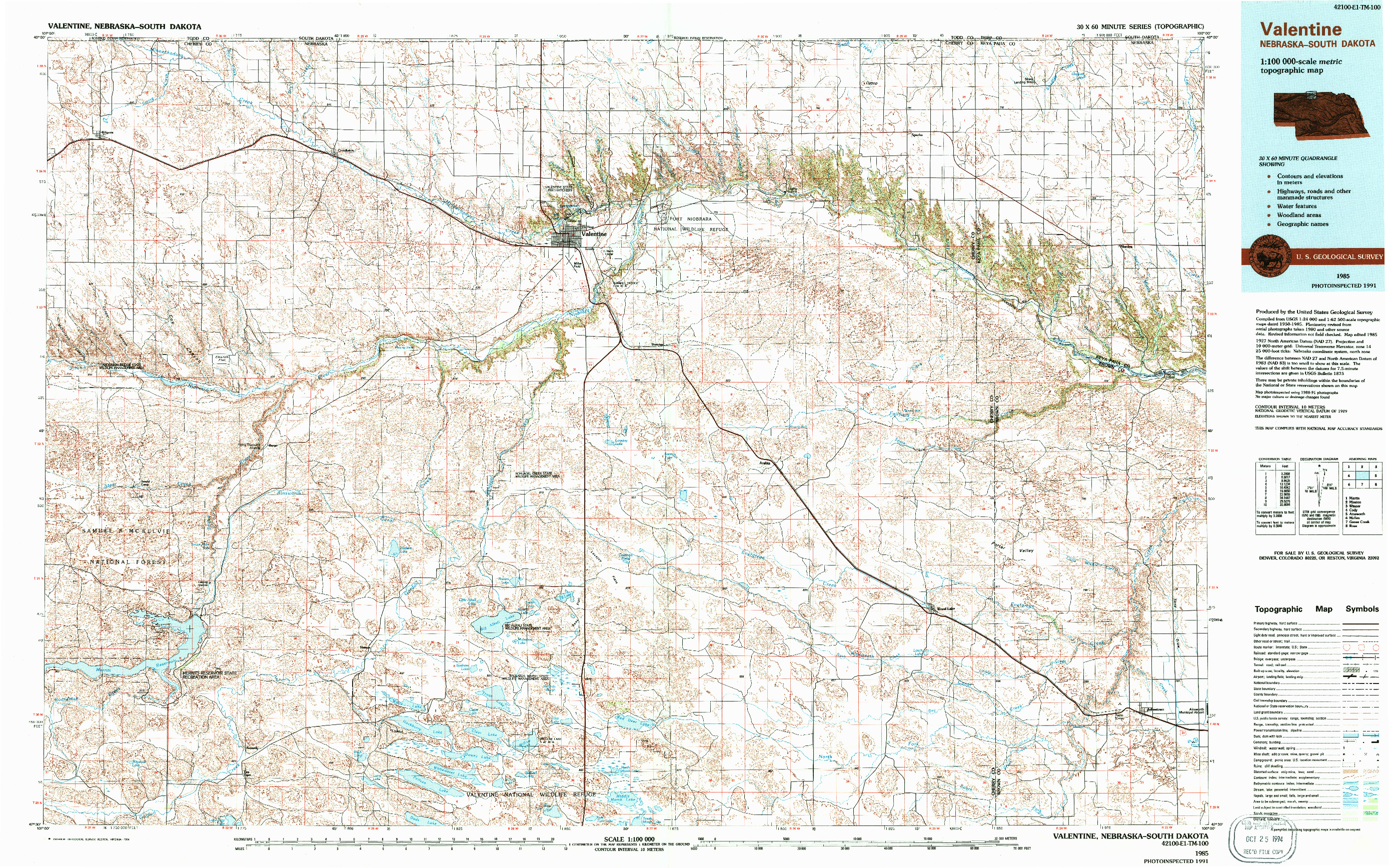USGS 1:100000-SCALE QUADRANGLE FOR VALENTINE, NE 1985