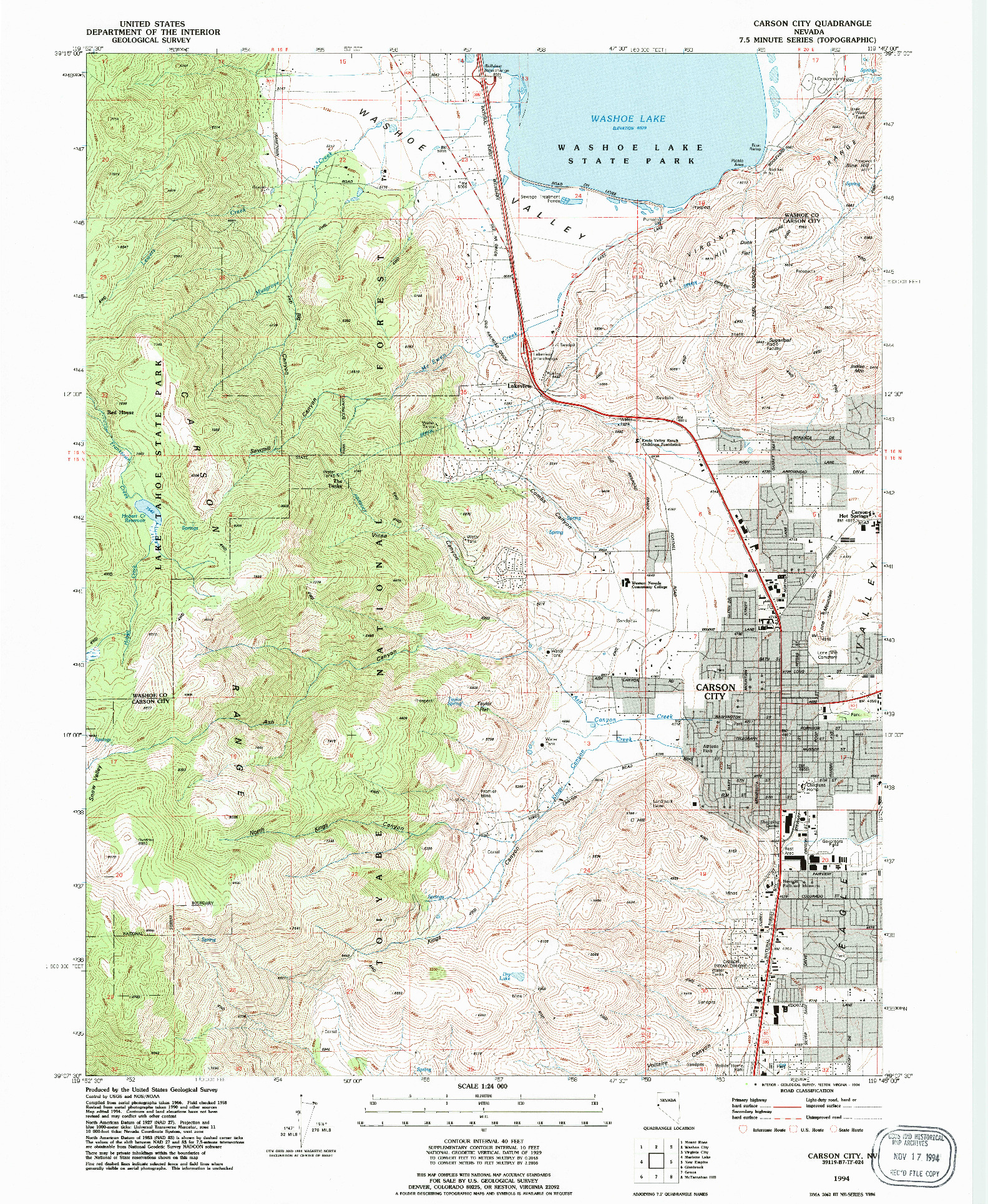 USGS 1:24000-SCALE QUADRANGLE FOR CARSON CITY, NV 1994