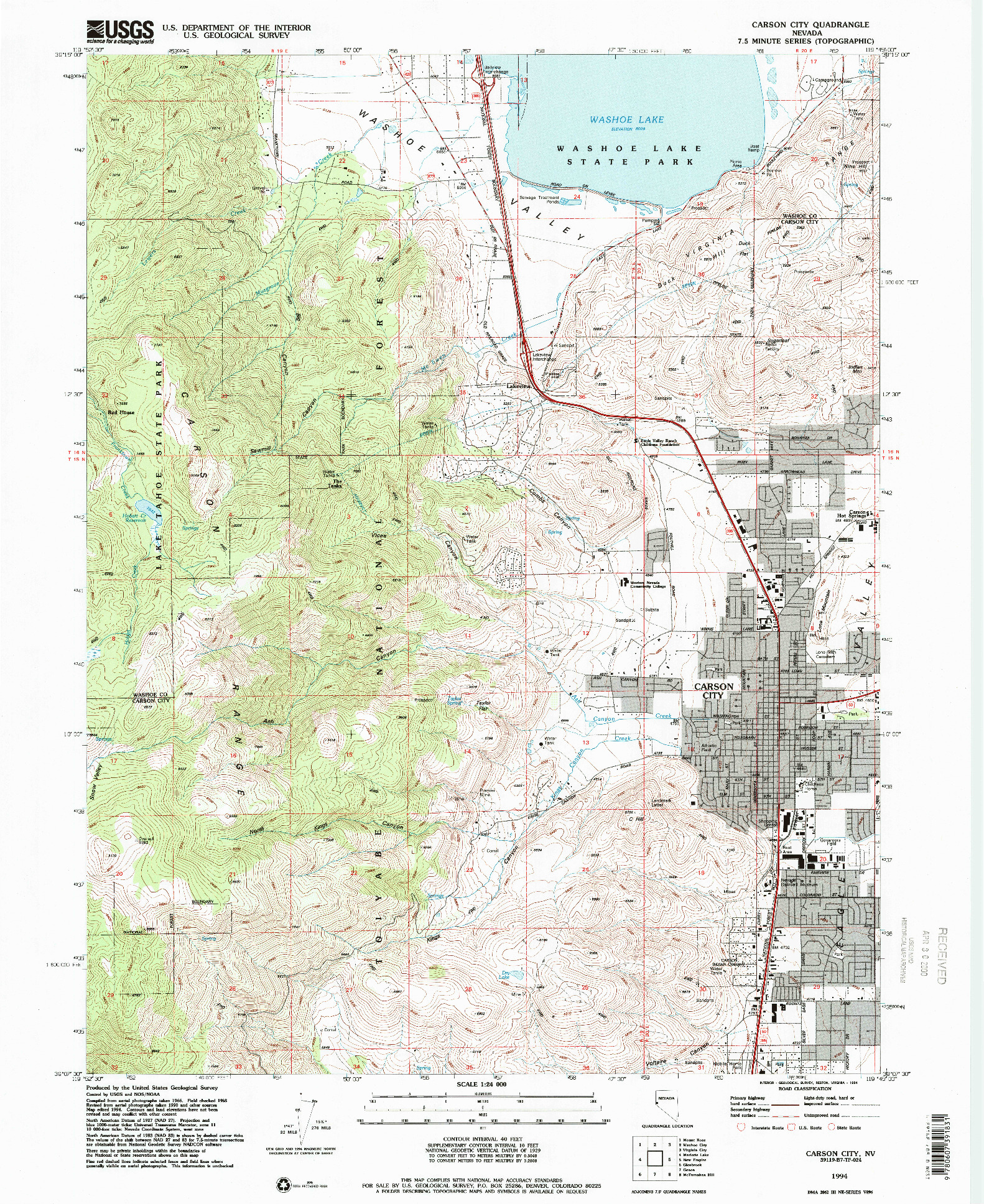 USGS 1:24000-SCALE QUADRANGLE FOR CARSON CITY, NV 1994