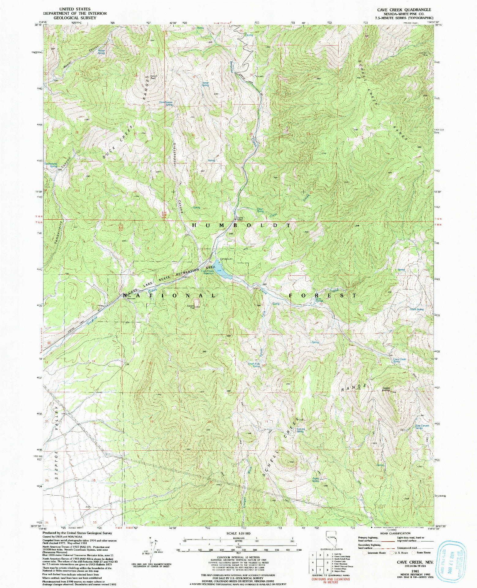 USGS 1:24000-SCALE QUADRANGLE FOR CAVE CREEK, NV 1981