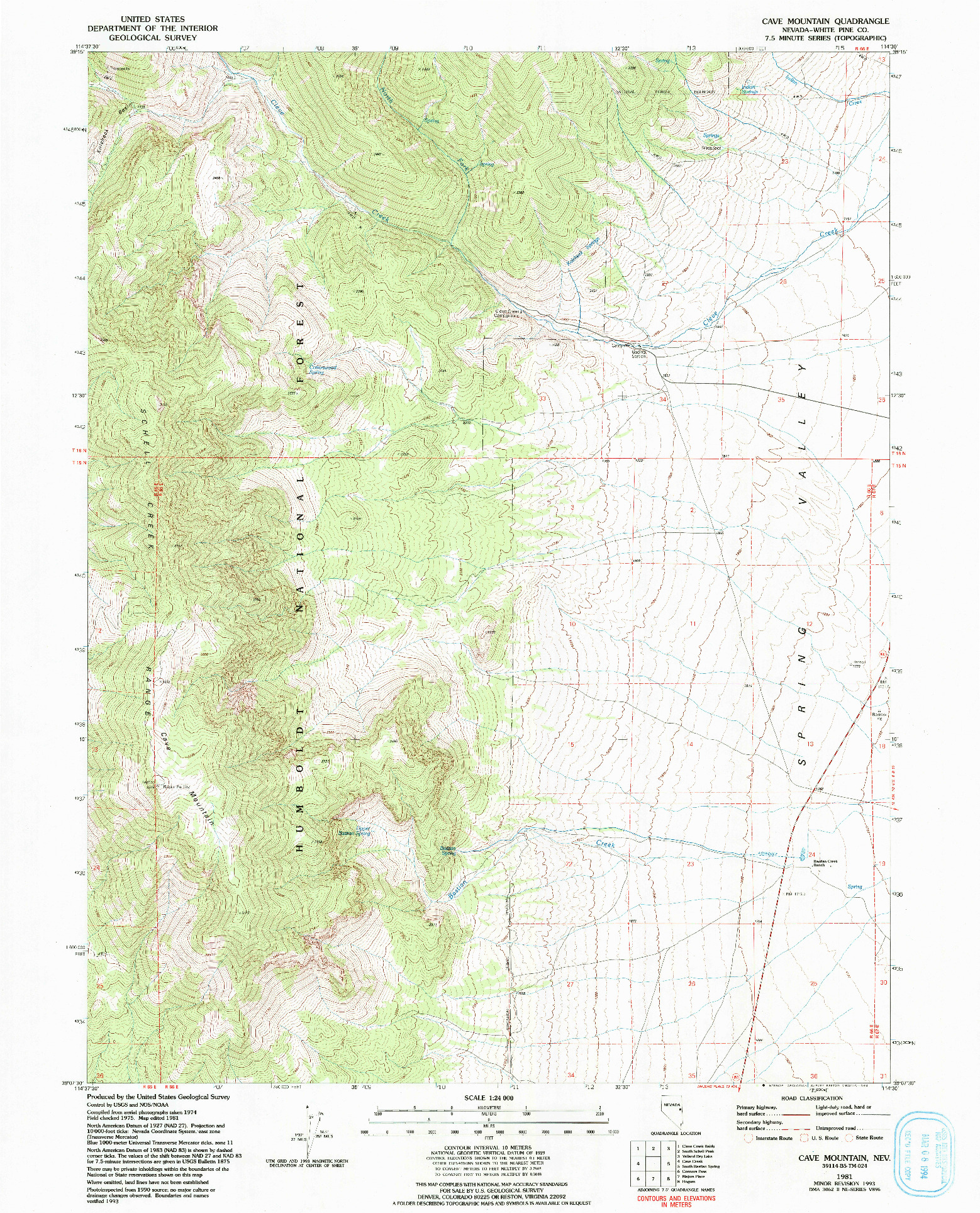 USGS 1:24000-SCALE QUADRANGLE FOR CAVE MOUNTAIN, NV 1981